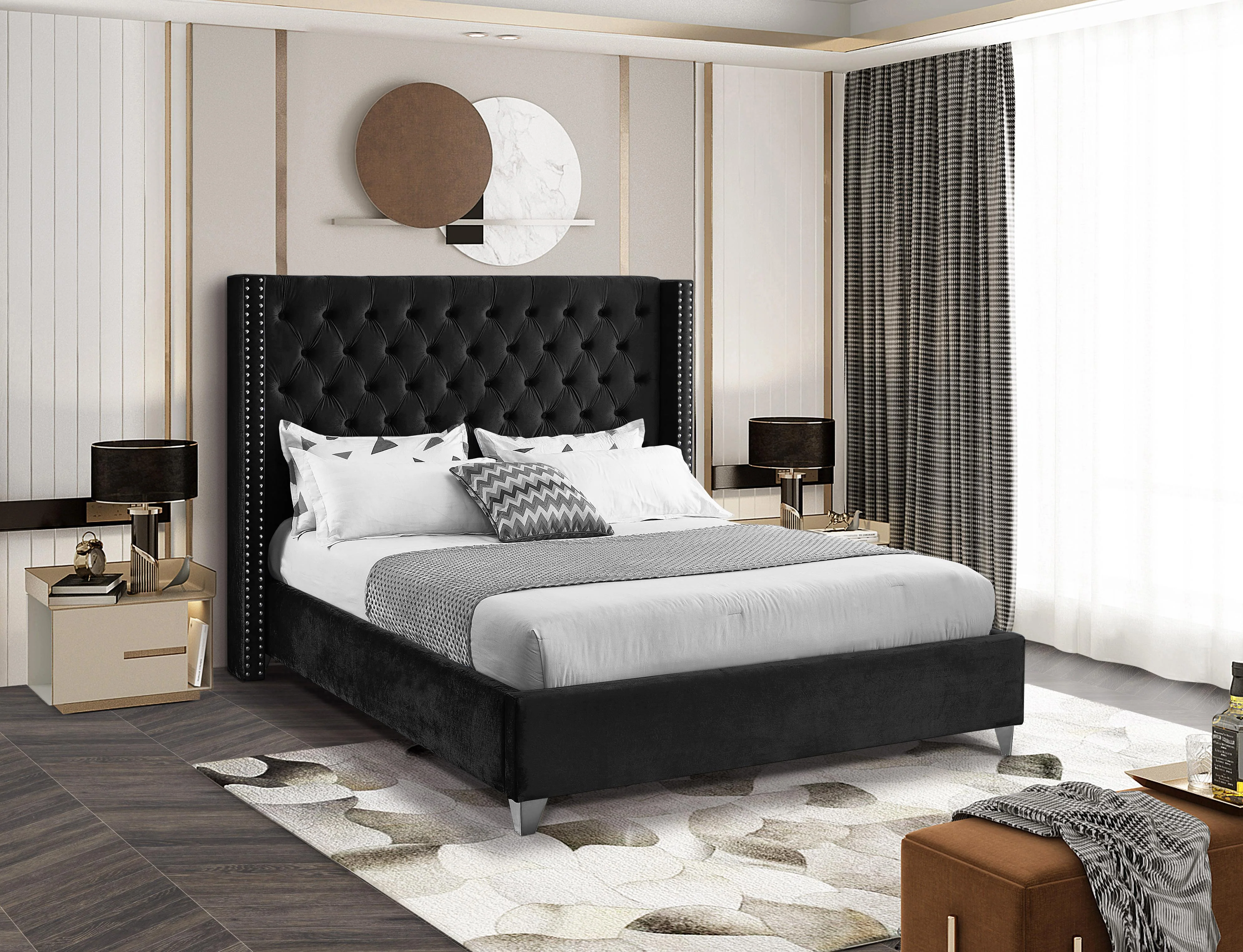 Aiden Black Velvet King Bed - Image 2