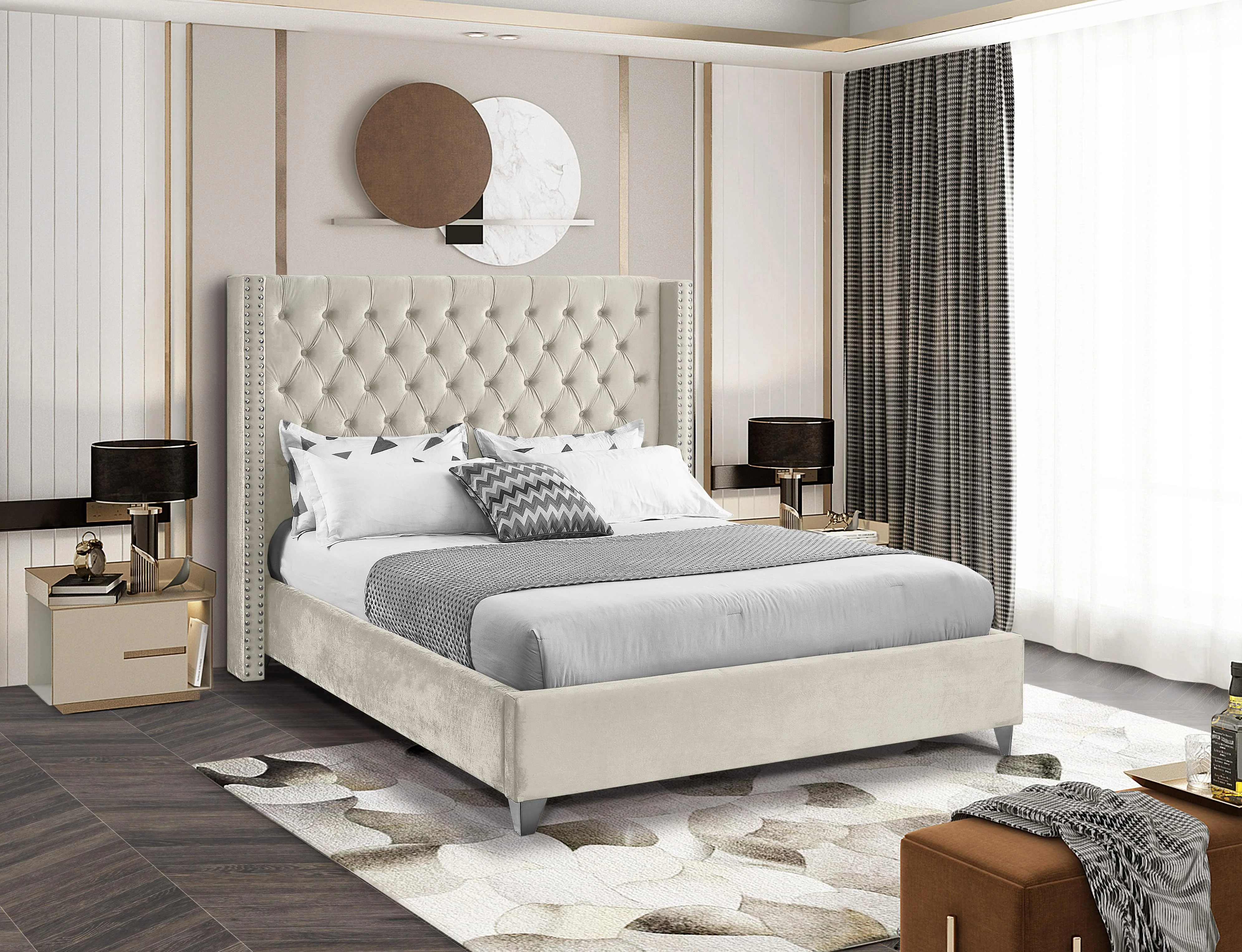 Aiden Cream Velvet King Bed - Image 2