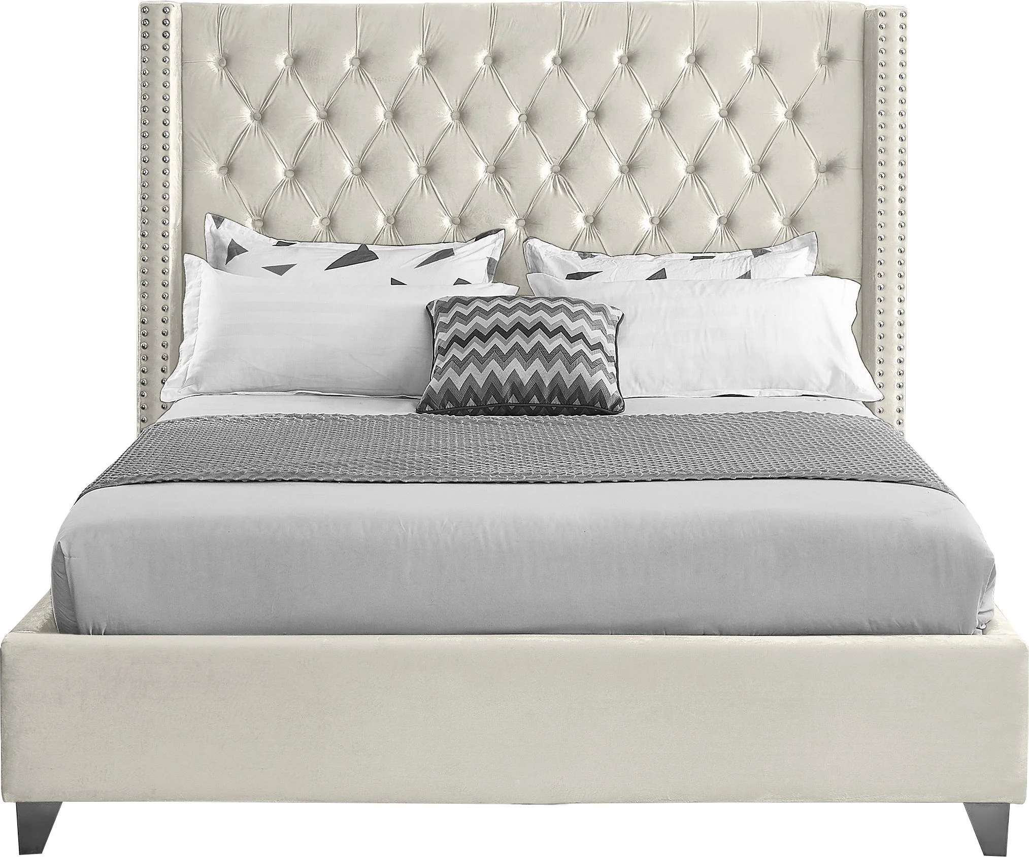 Aiden Cream Velvet Queen Bed - Image 3
