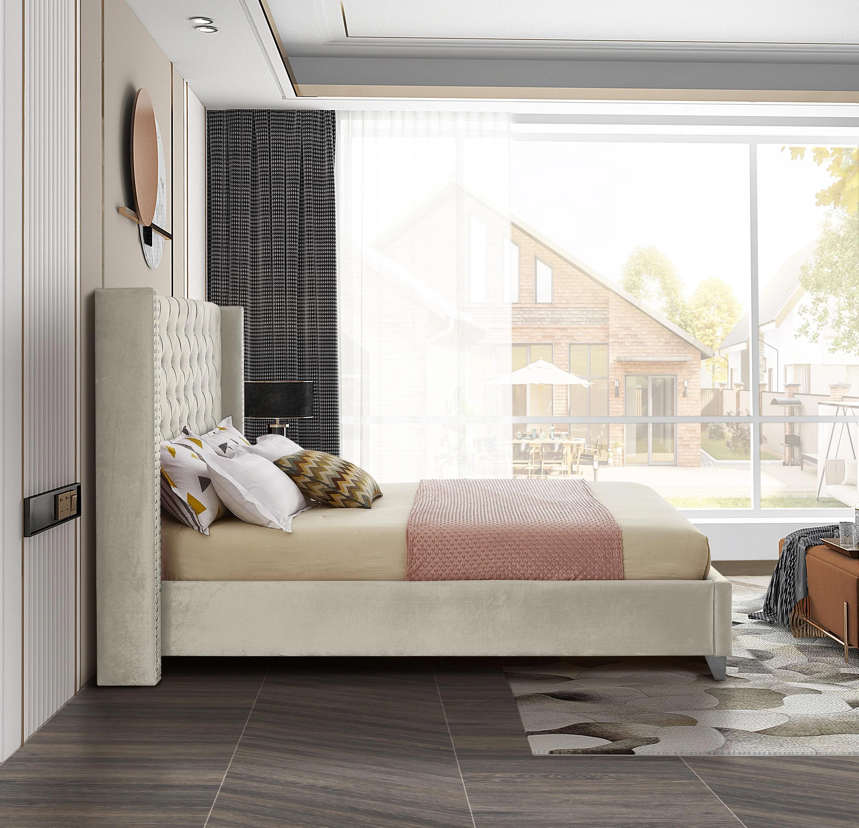 Aiden Cream Velvet Queen Bed - Image 5