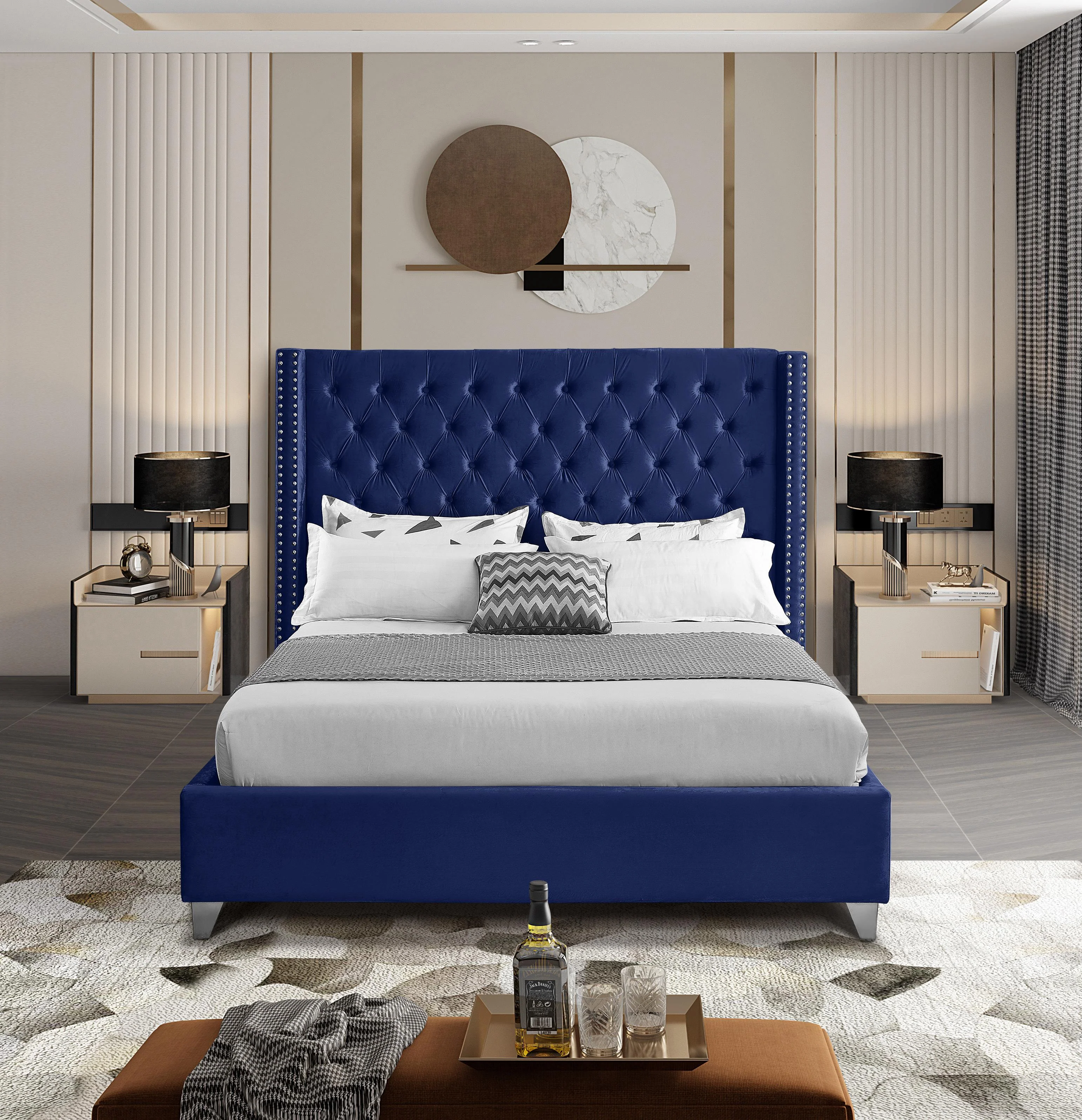 Aiden Navy Velvet Queen Bed - Image 4
