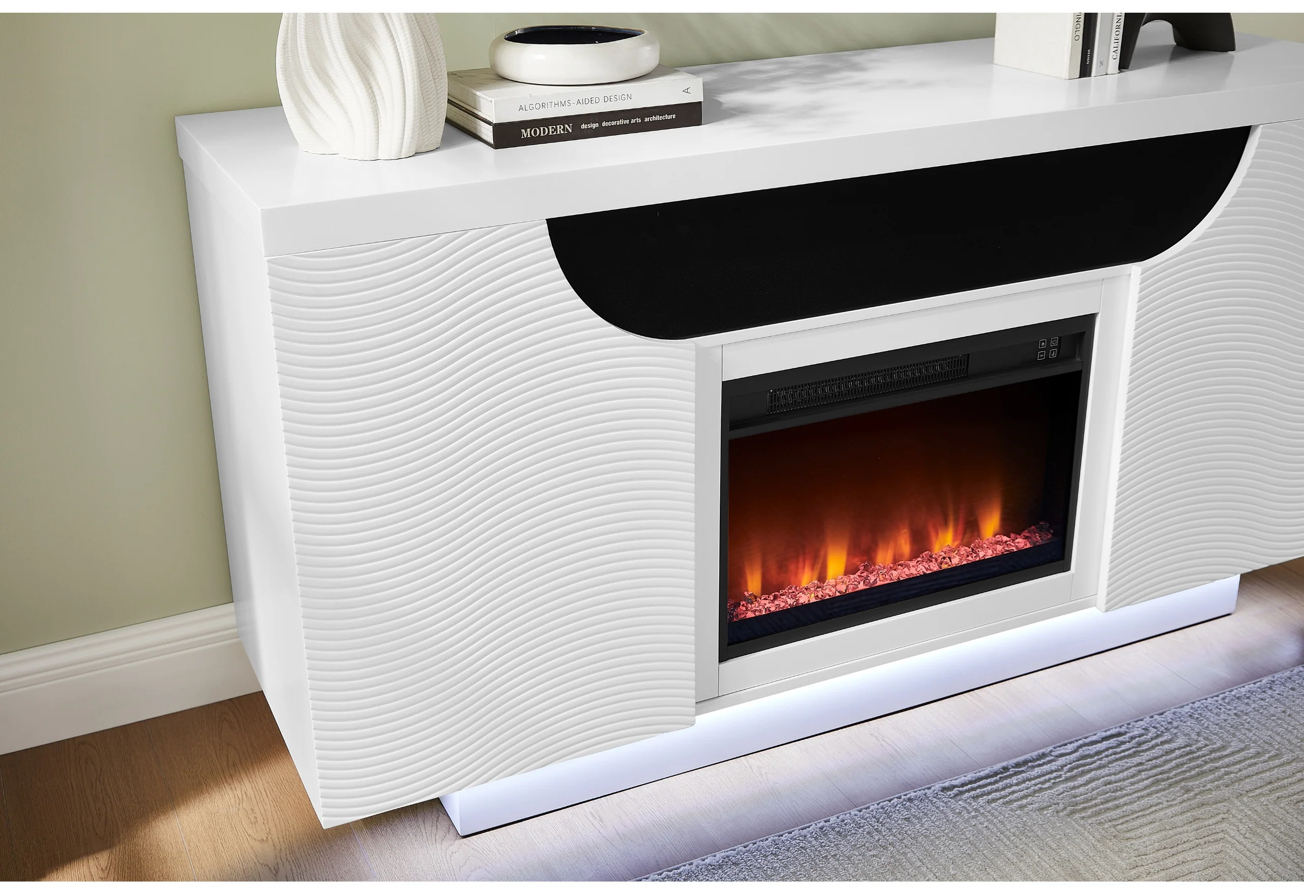AILEEN WHITE 66" ENT UNIT W/LED, SPEAKERS, CRYSTAL AND POP-UP DOORS - Image 3