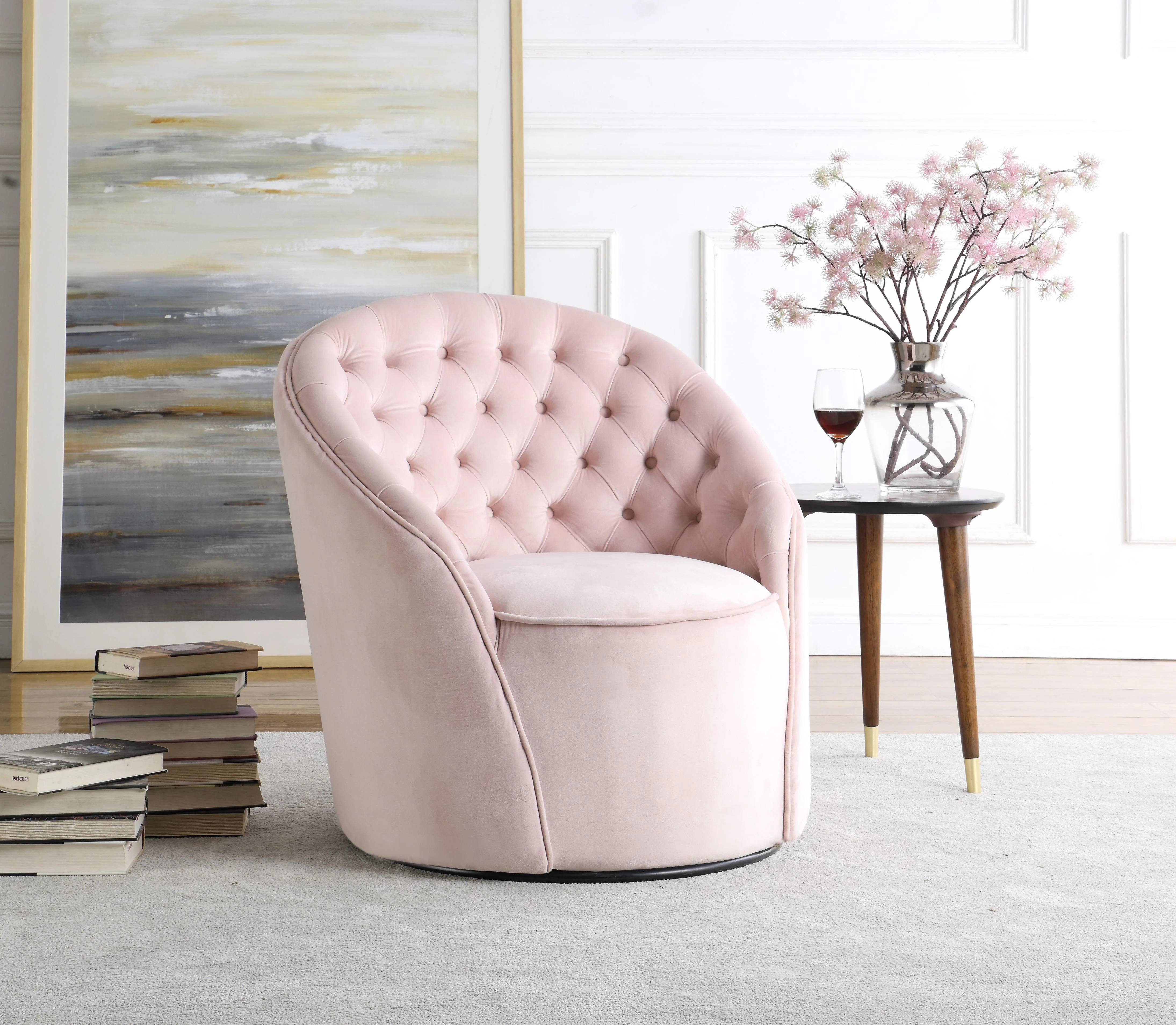 Alessio Pink Velvet Accent Chair - Image 2