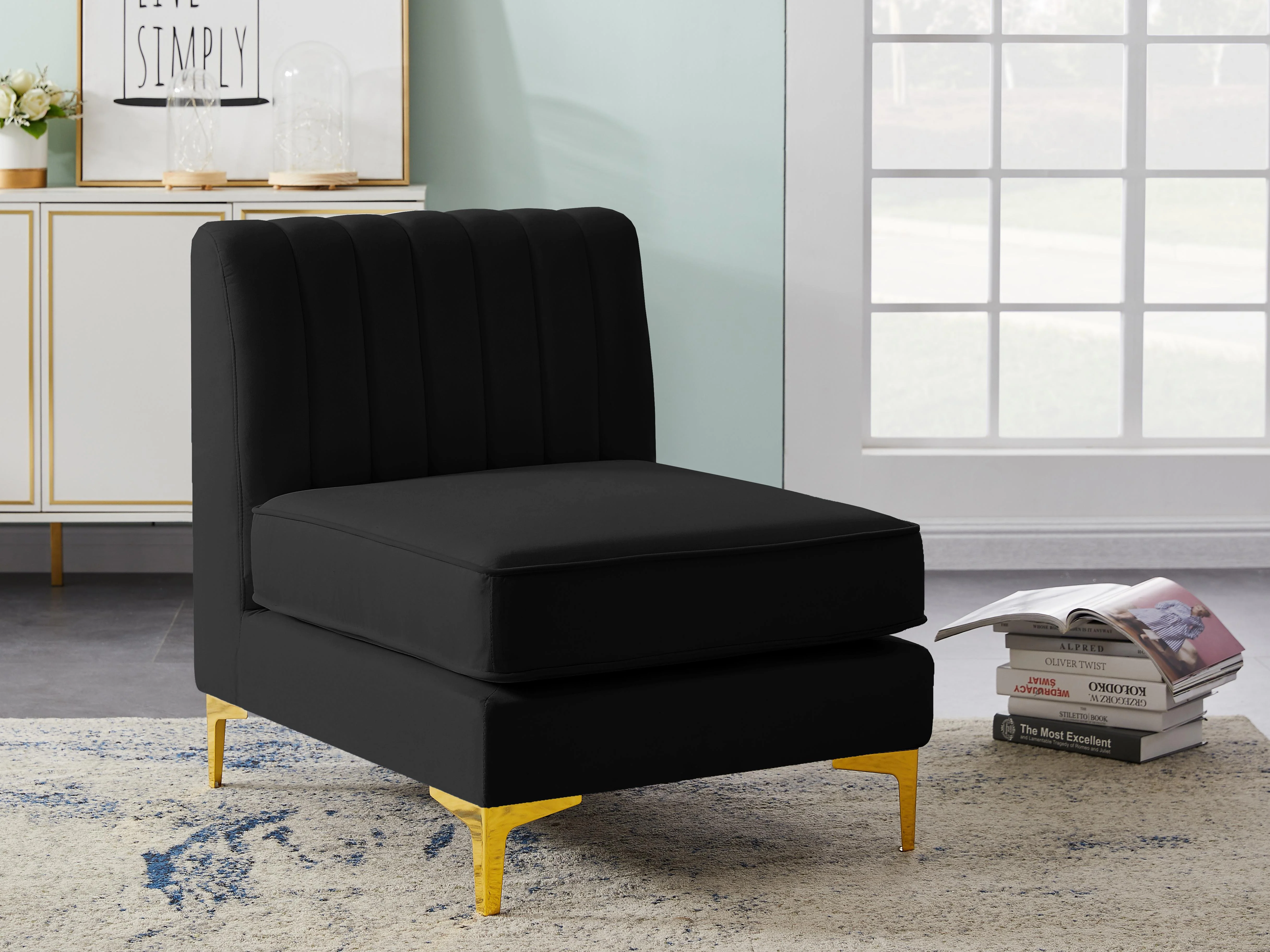 Alina Black Velvet Armless Chair - Image 3