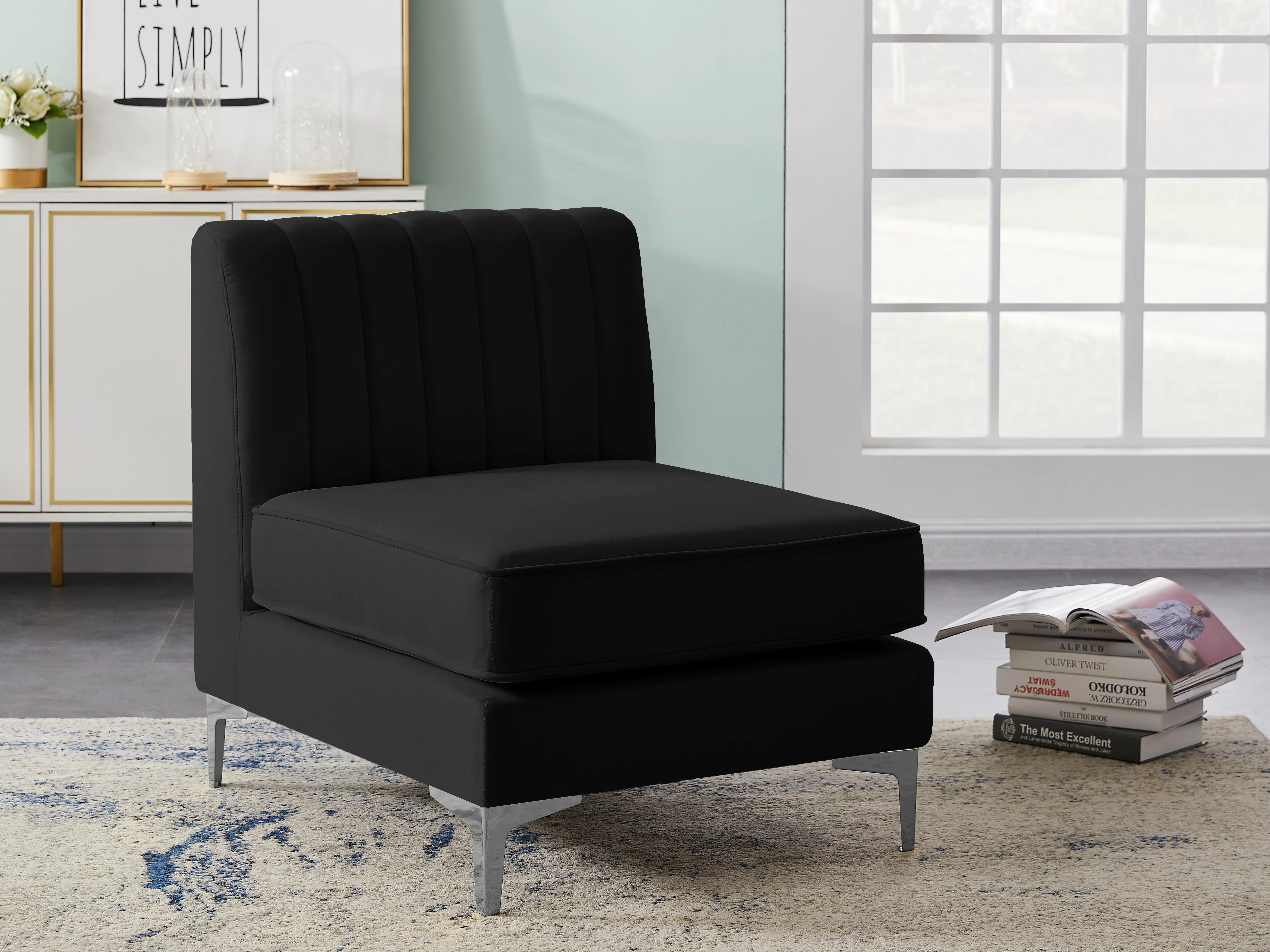 Alina Black Velvet Armless Chair - Image 4
