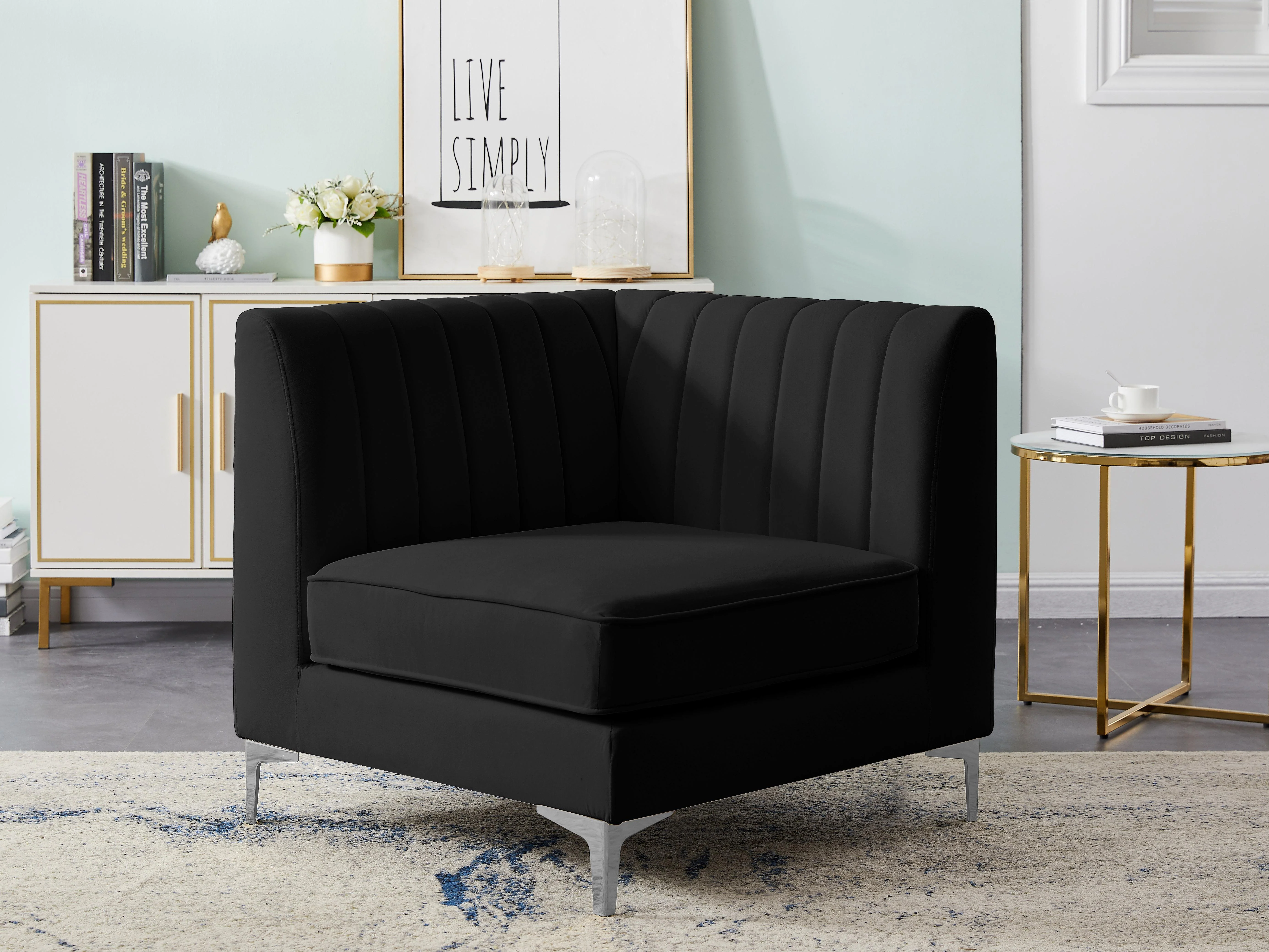 Alina Black Velvet Corner Chair - Image 4