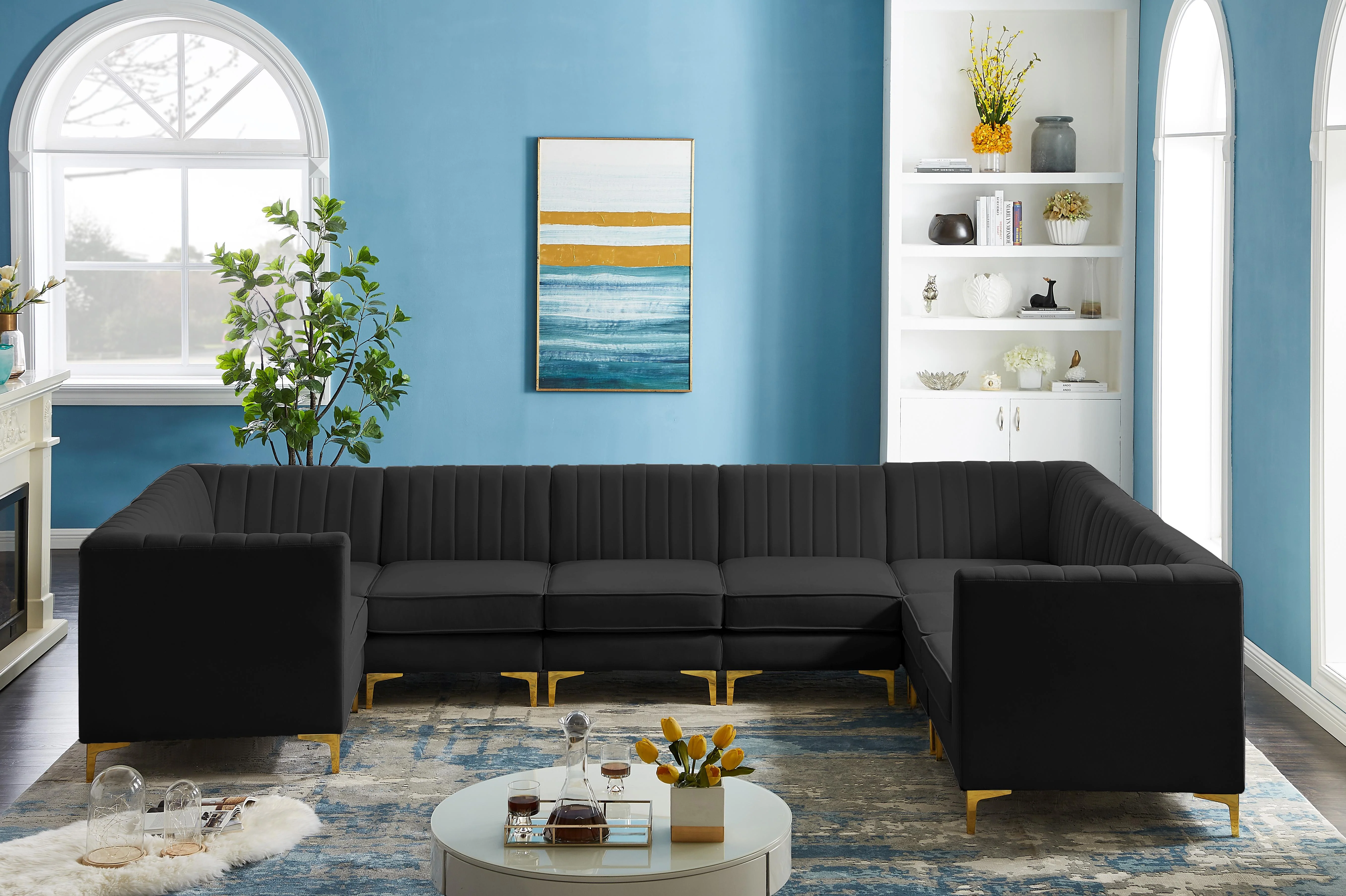 Alina Black Velvet Modular Sectional - Image 68
