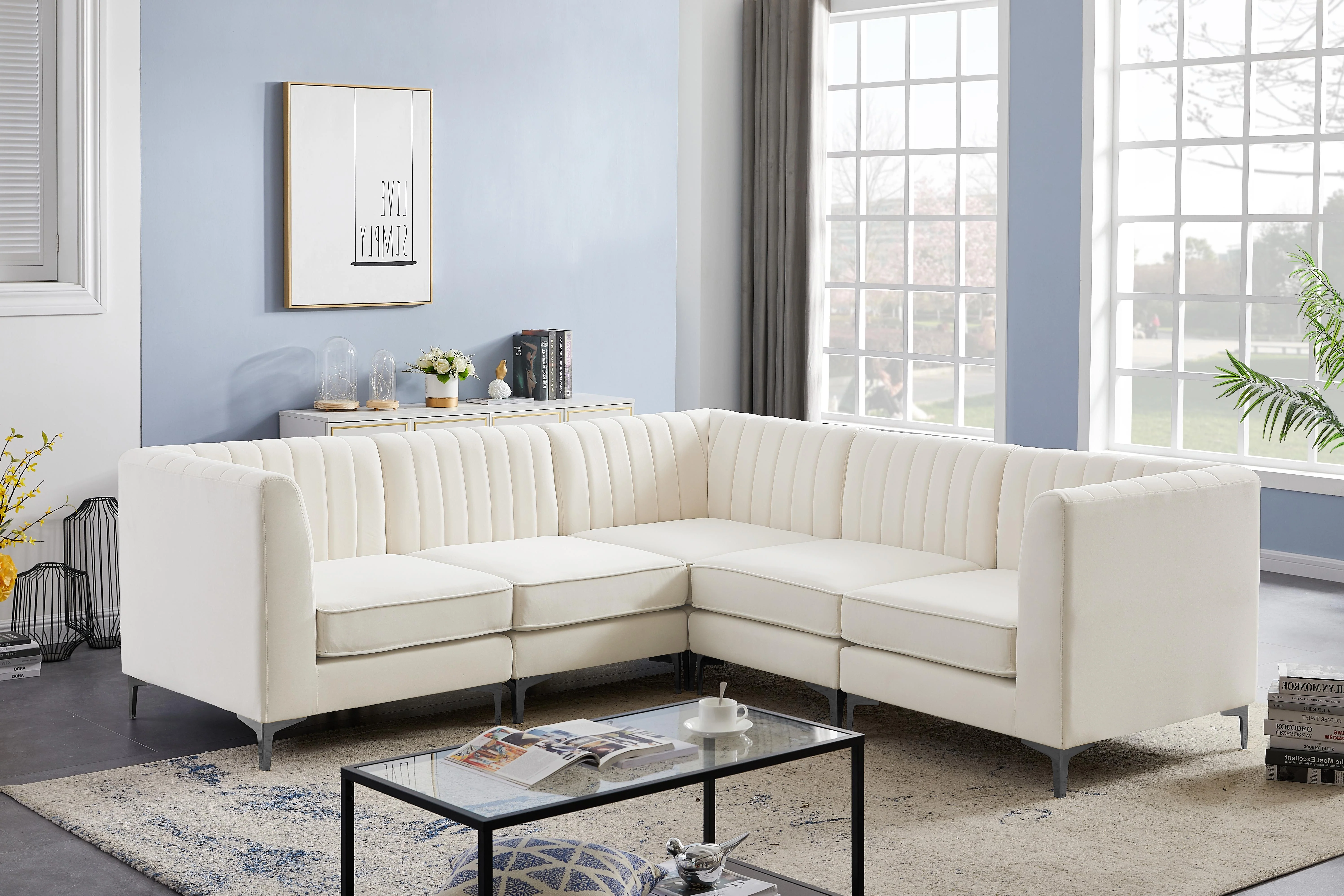 Alina Cream Velvet Modular Sectional - Image 25