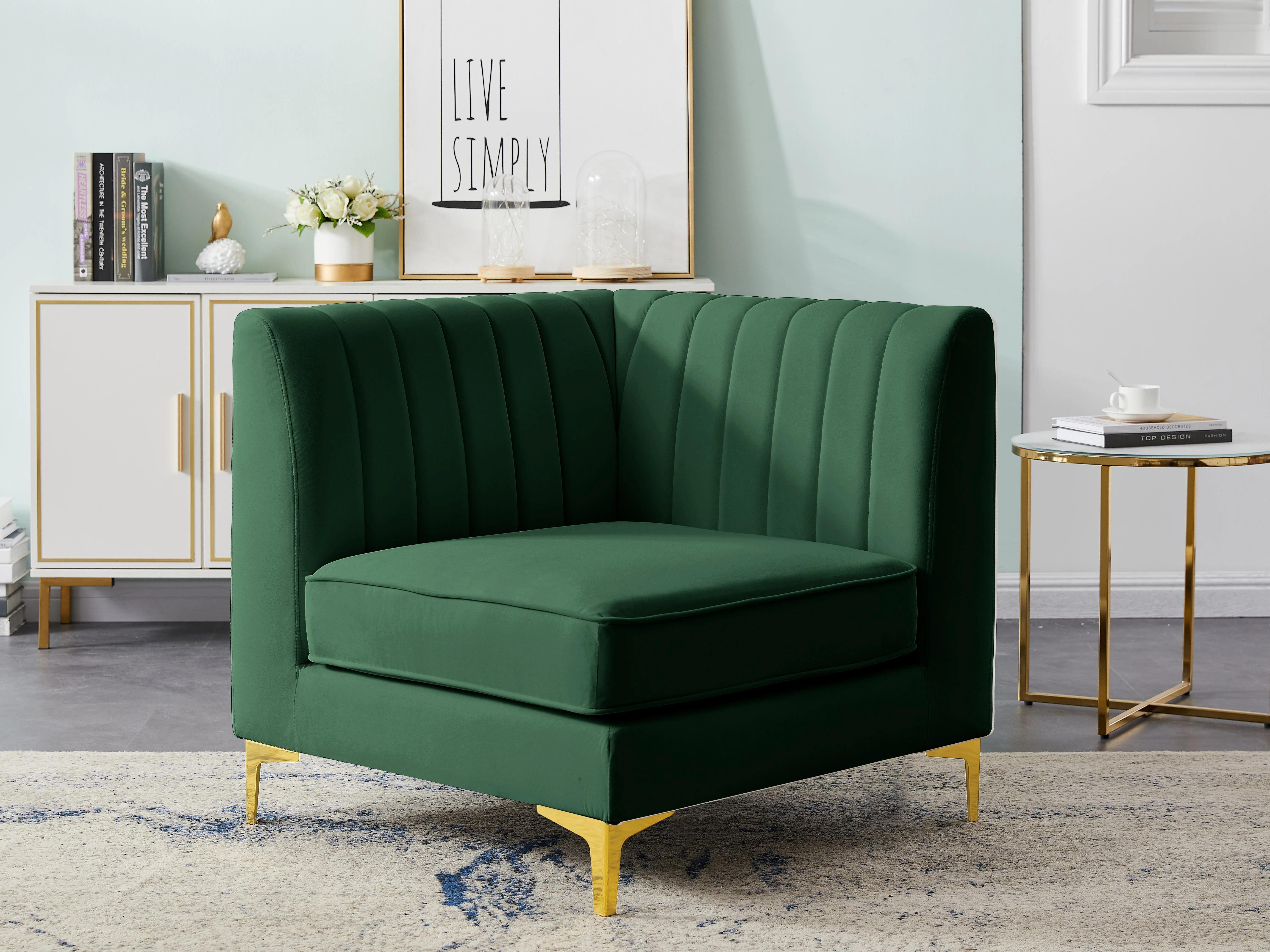 Alina Green Velvet Corner Chair - Image 3