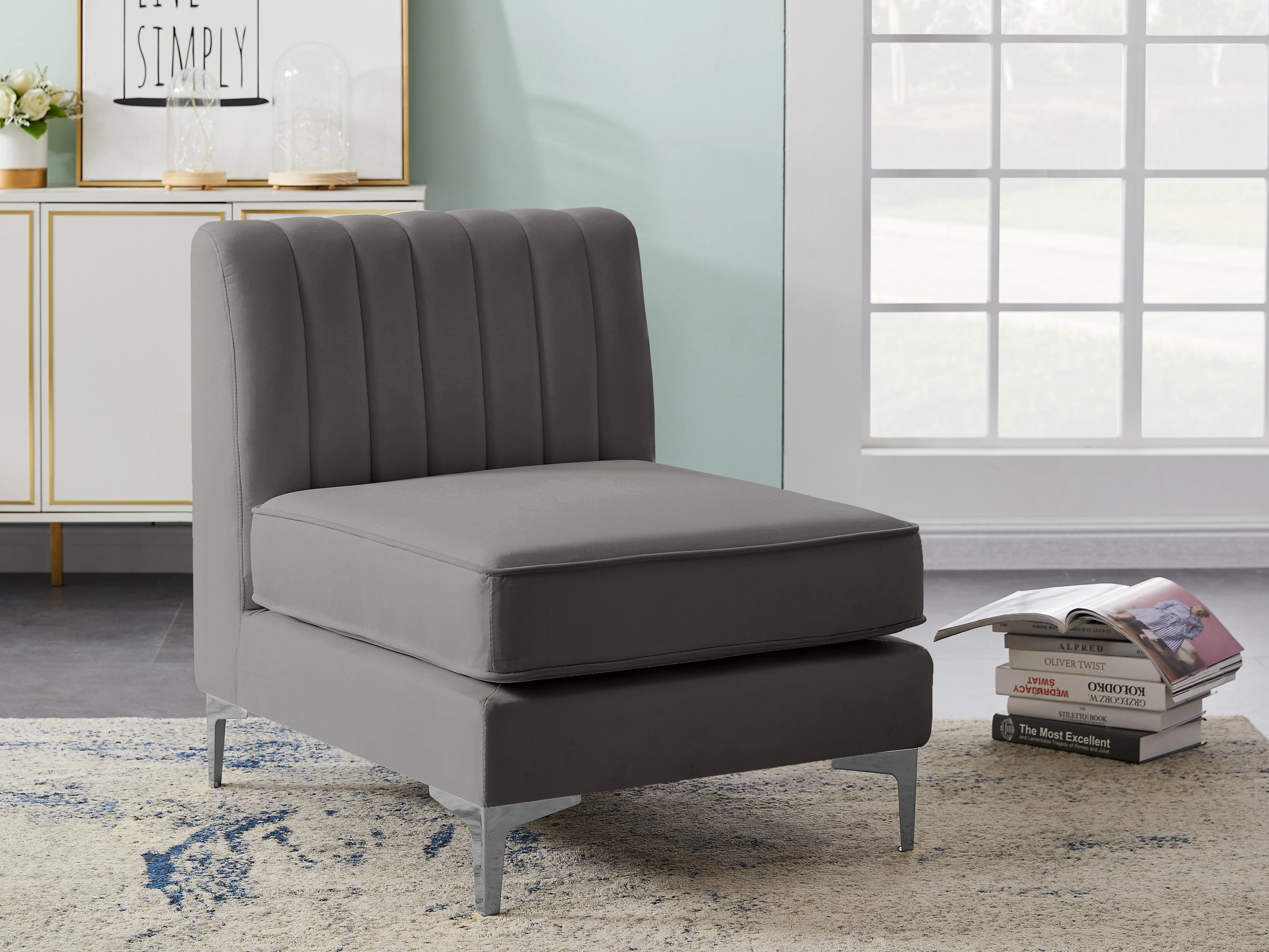 Alina Grey Velvet Armless Chair - Image 4