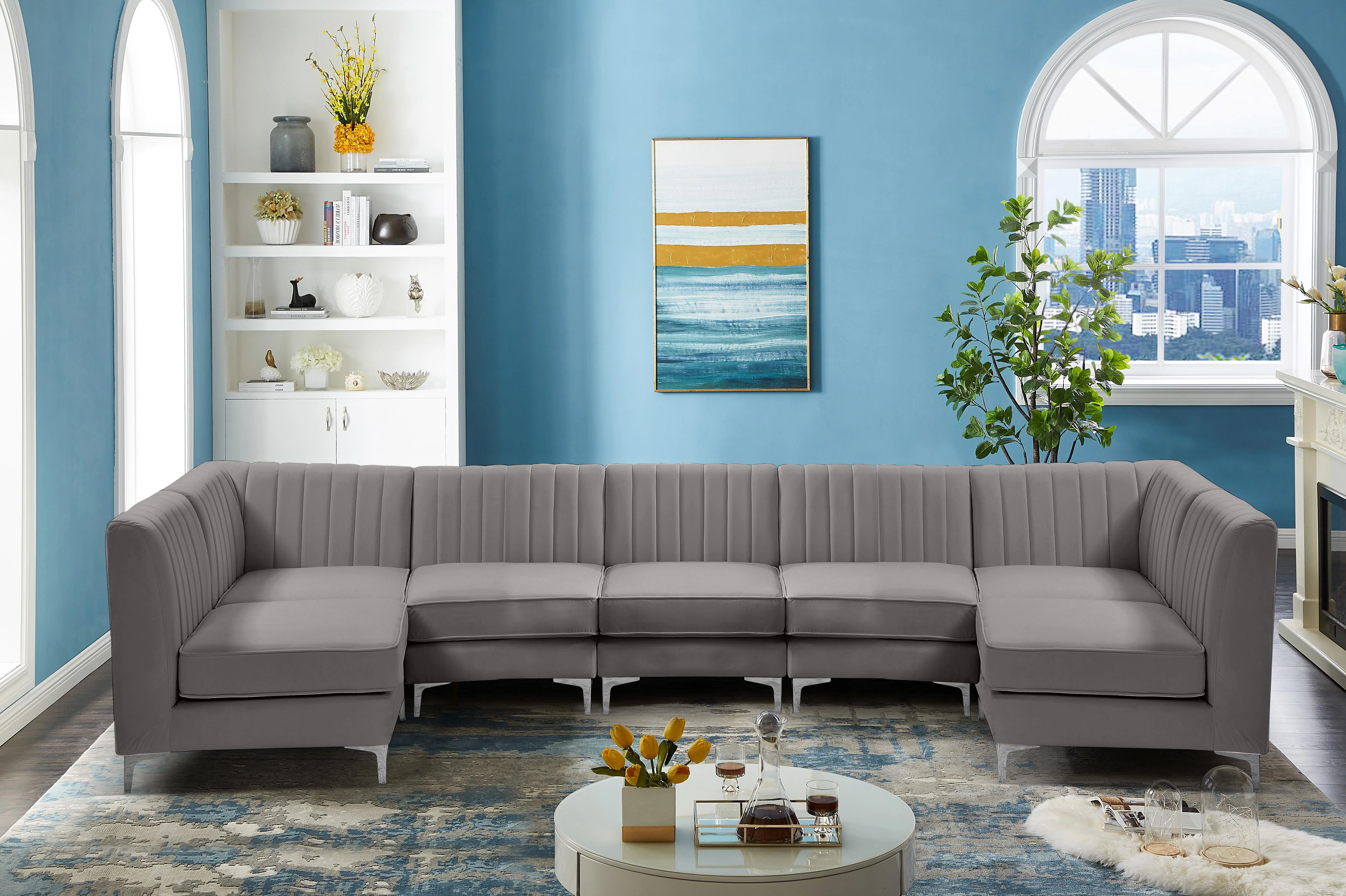 Alina Grey Velvet Modular Sectional - Image 48