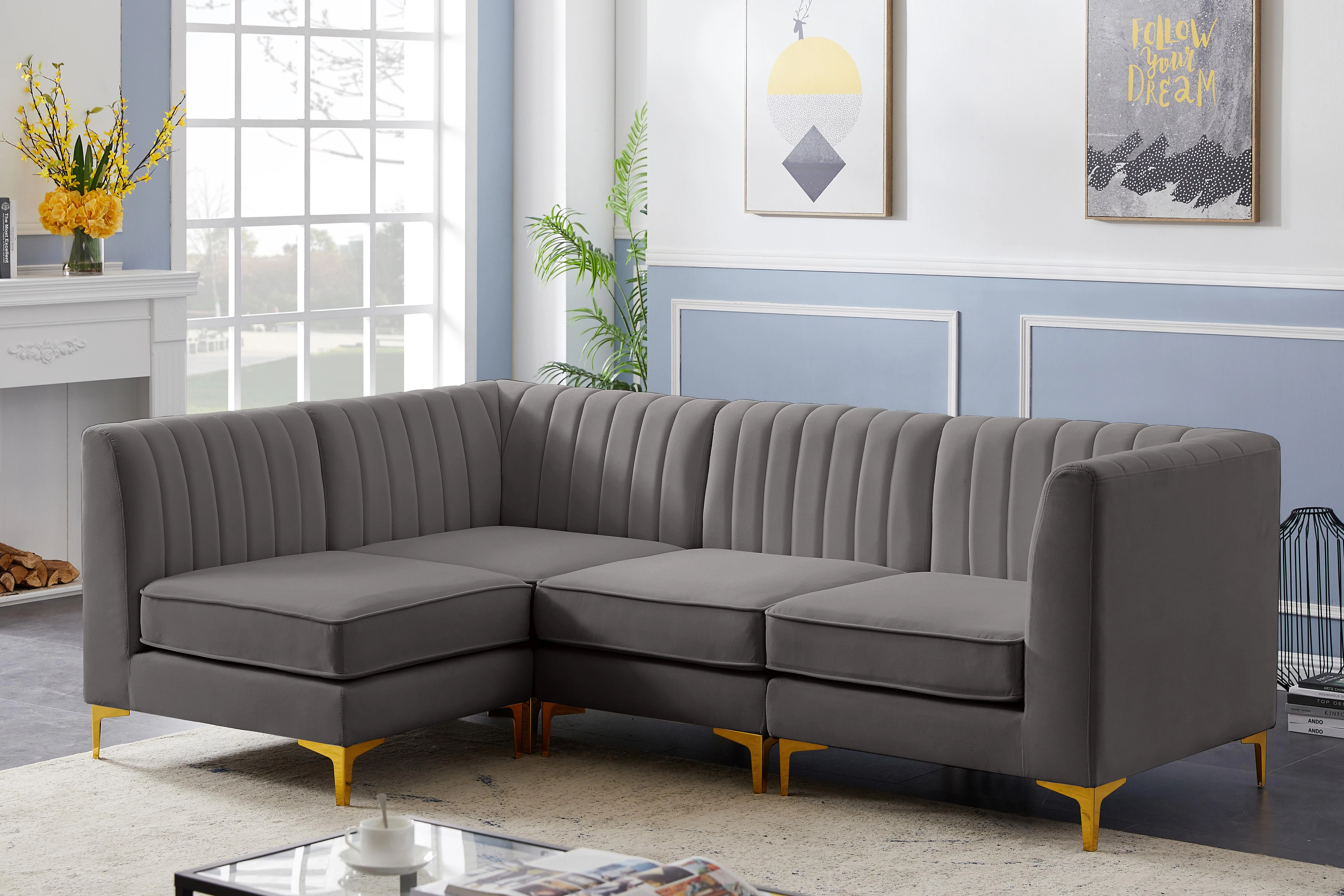 Alina Grey Velvet Modular Sectional - Image 5