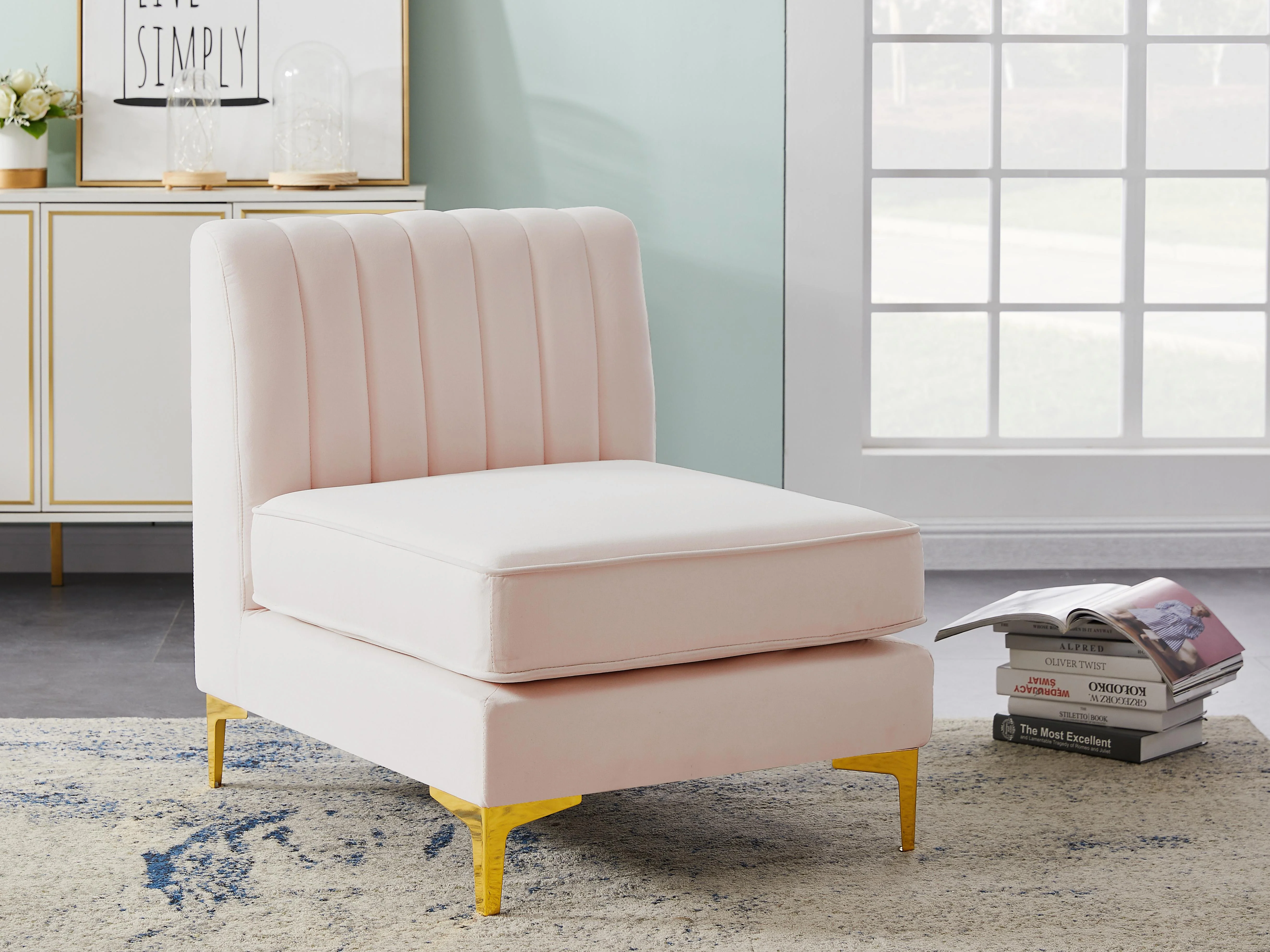 Alina Pink Velvet Armless Chair - Image 3