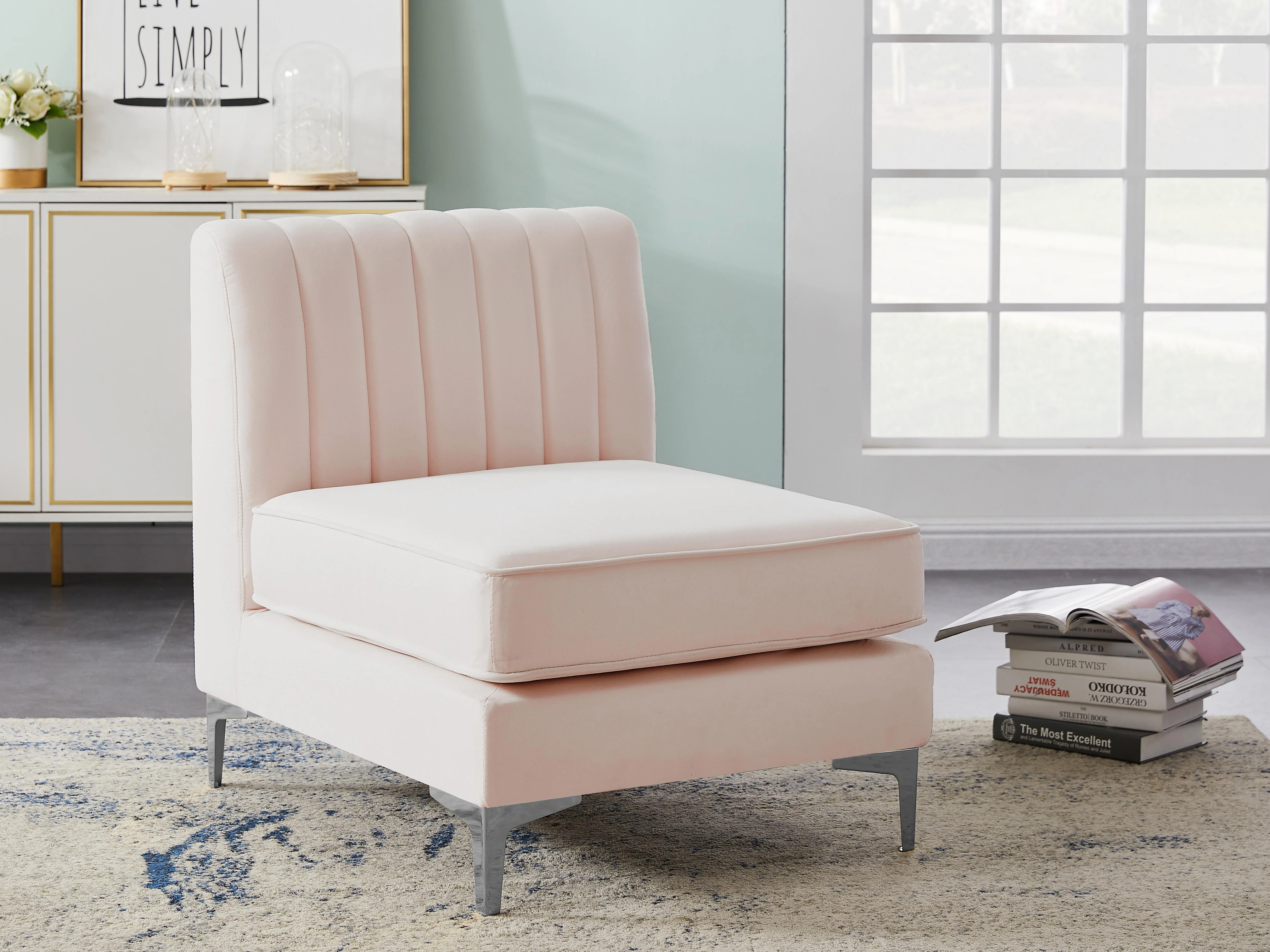 Alina Pink Velvet Armless Chair - Image 4