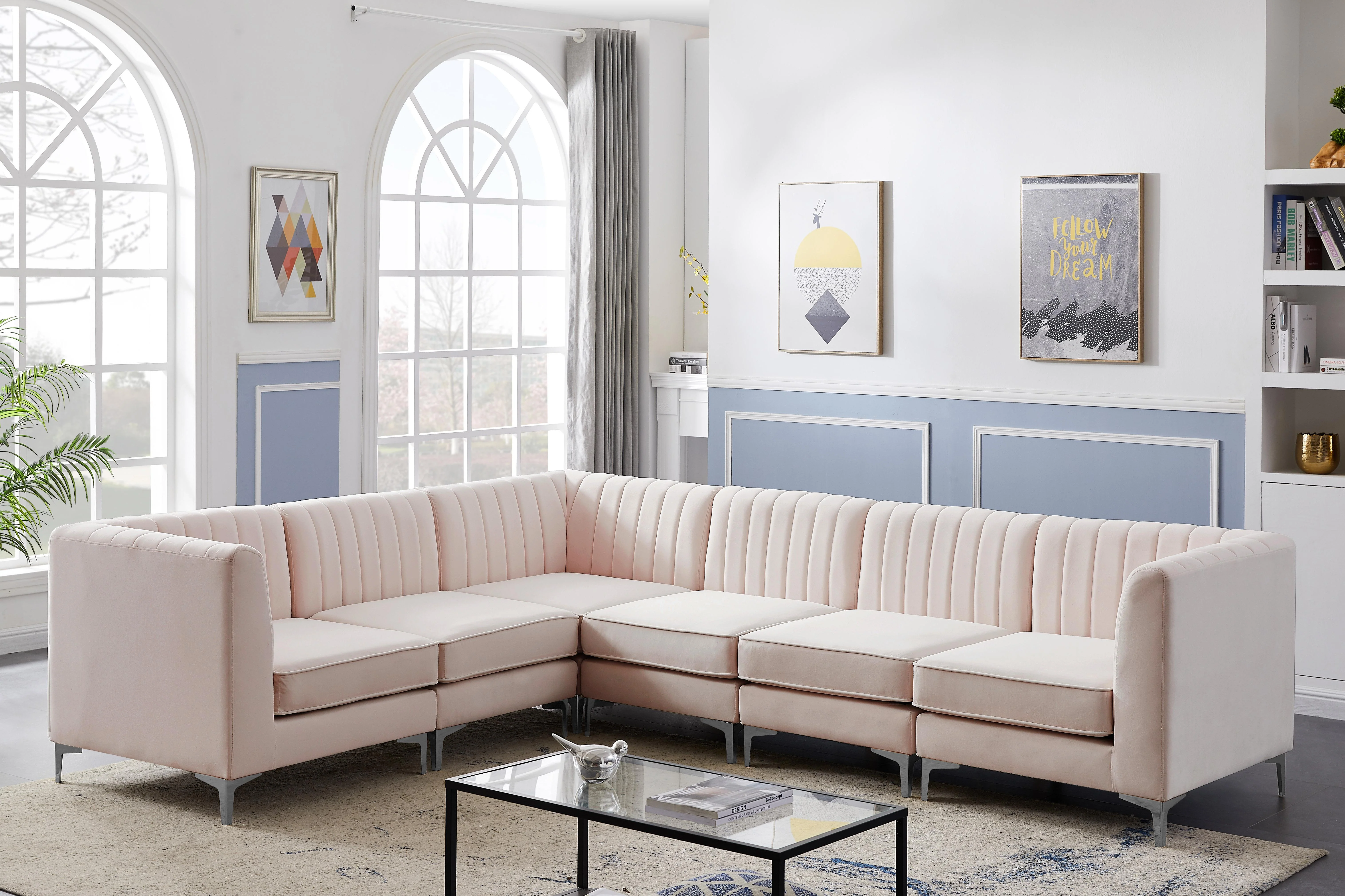 Alina Pink Velvet Modular Sectional - Image 59