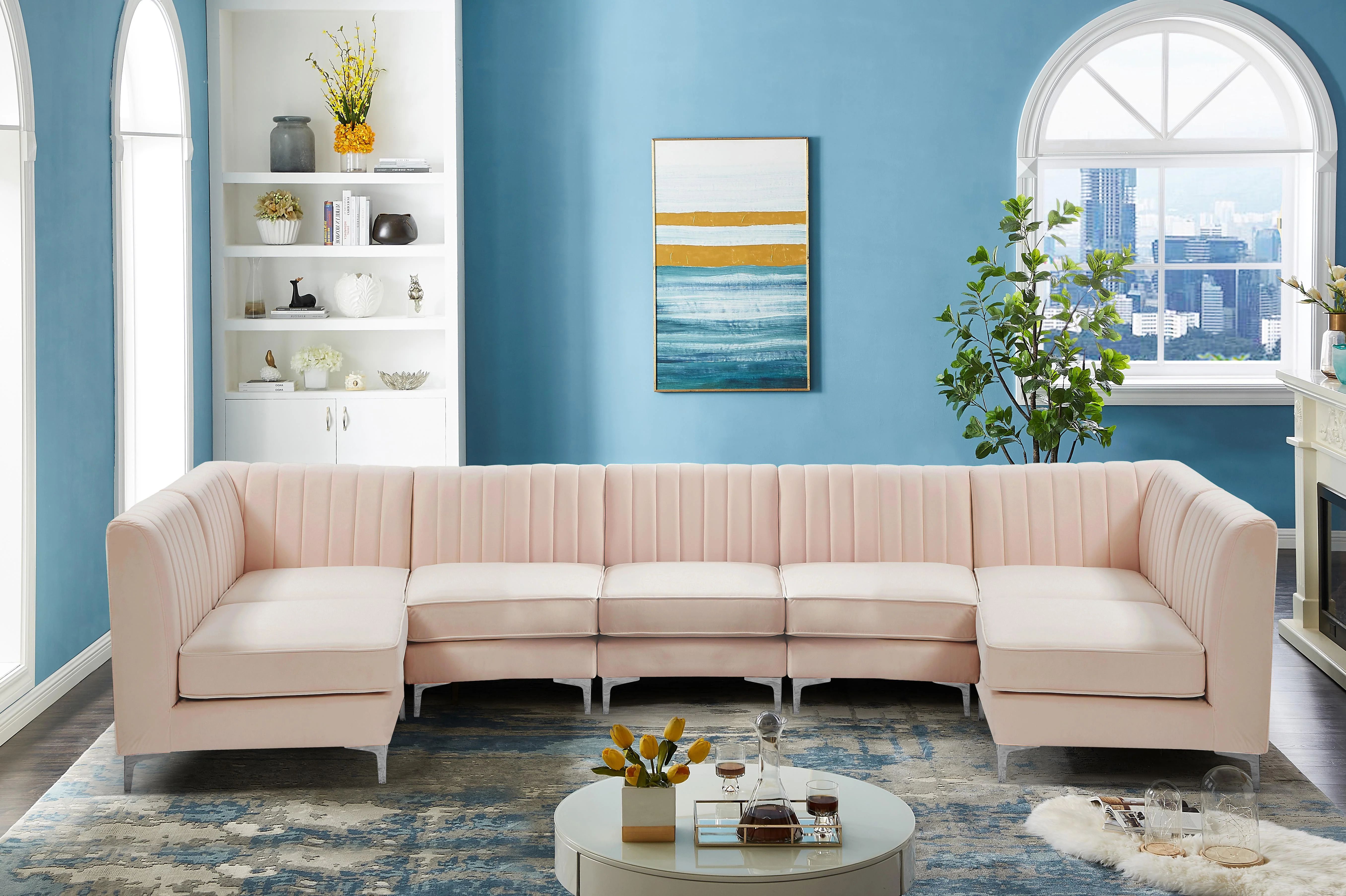 Alina Pink Velvet Modular Sectional - Image 72