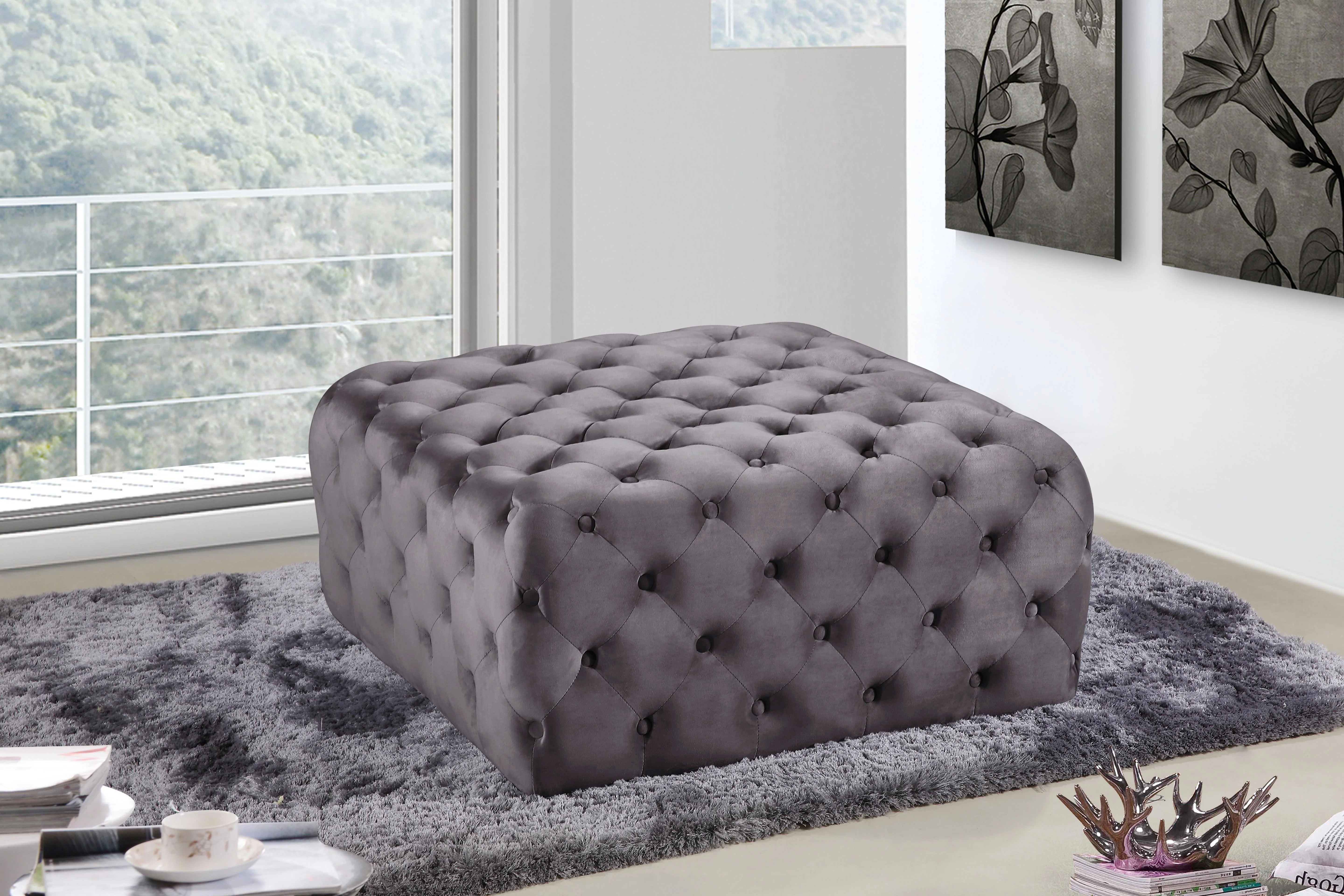 Ariel Grey Velvet Ottoman/Bench - Image 2