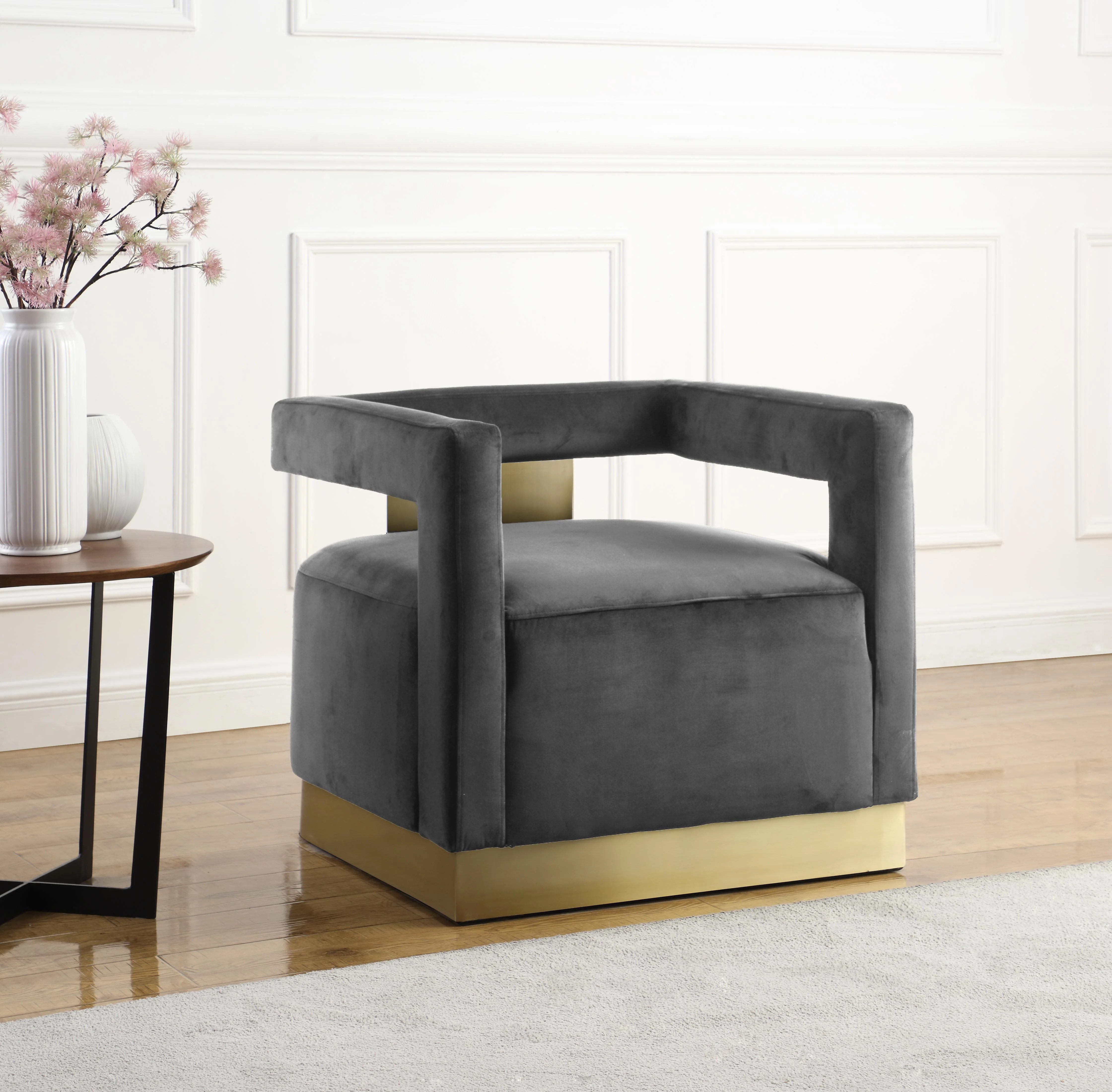 Armani Grey Velvet Accent Chair - Image 2