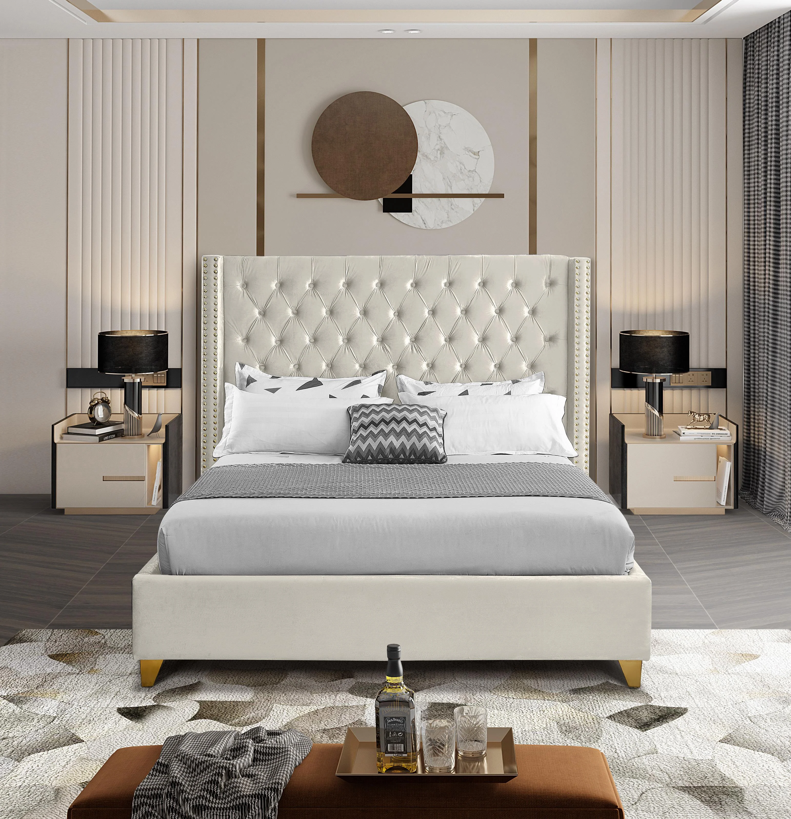 Barolo Cream Velvet King Bed - Image 4