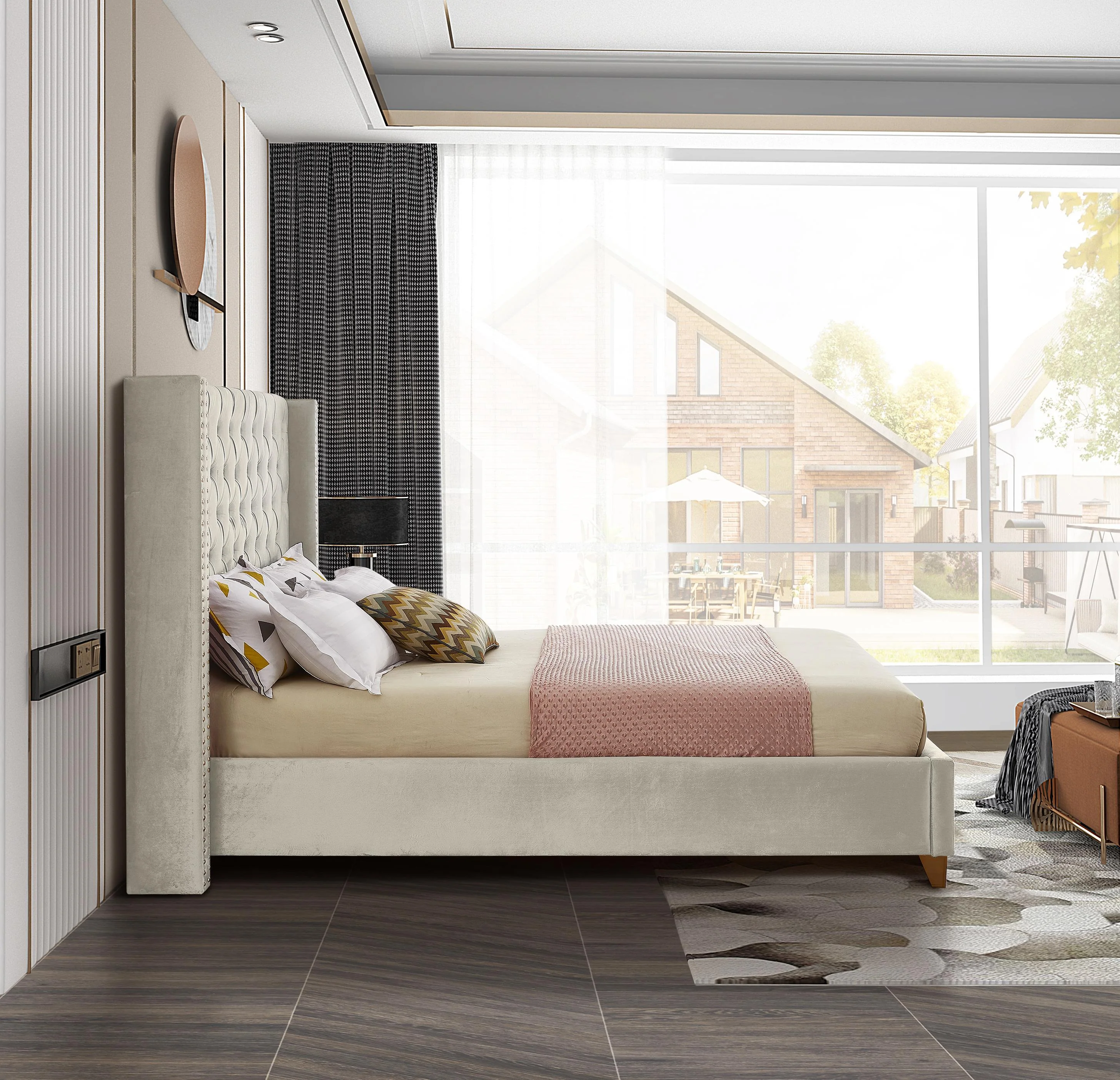 Barolo Cream Velvet King Bed - Image 5