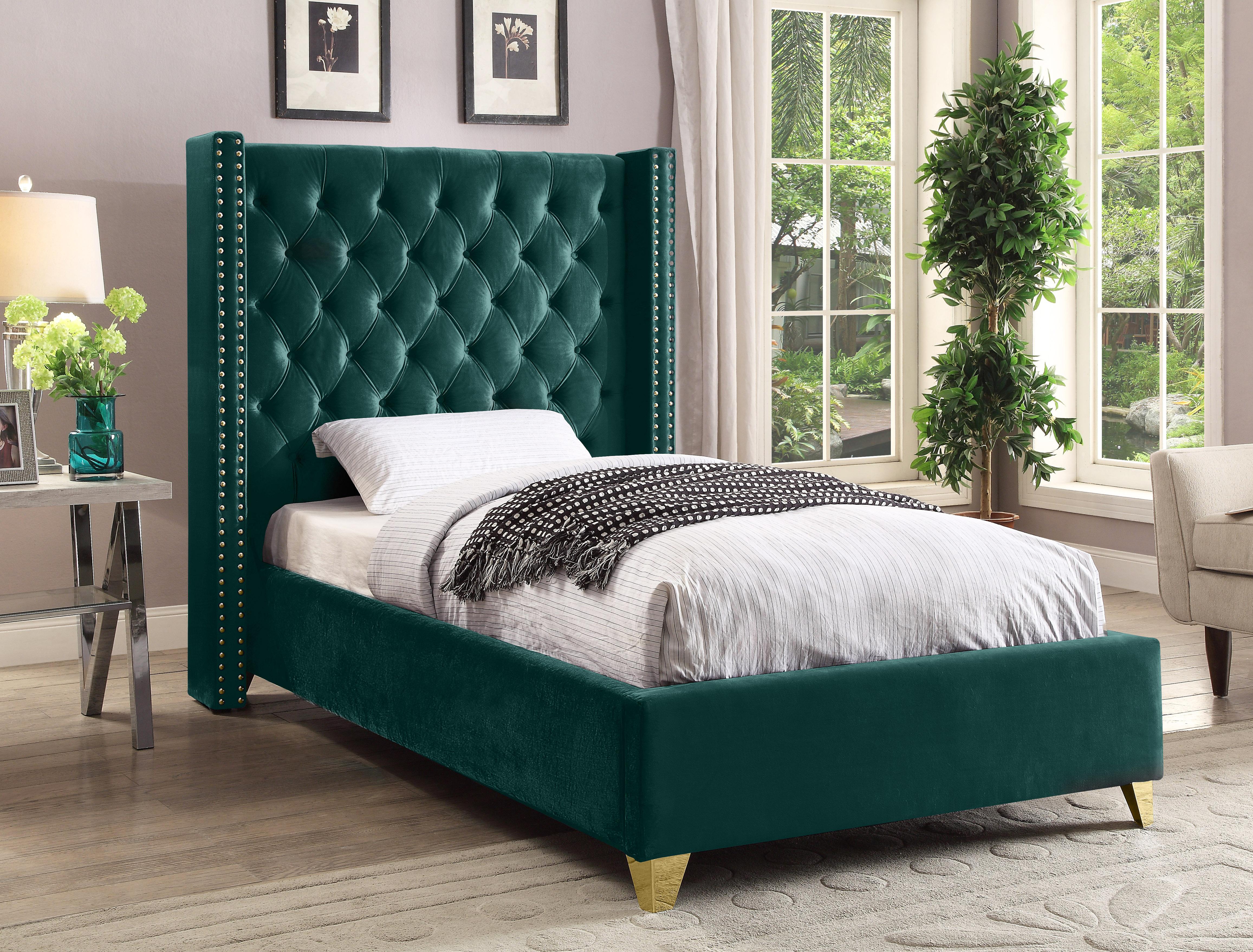 Barolo Green Velvet Twin Bed - Image 2