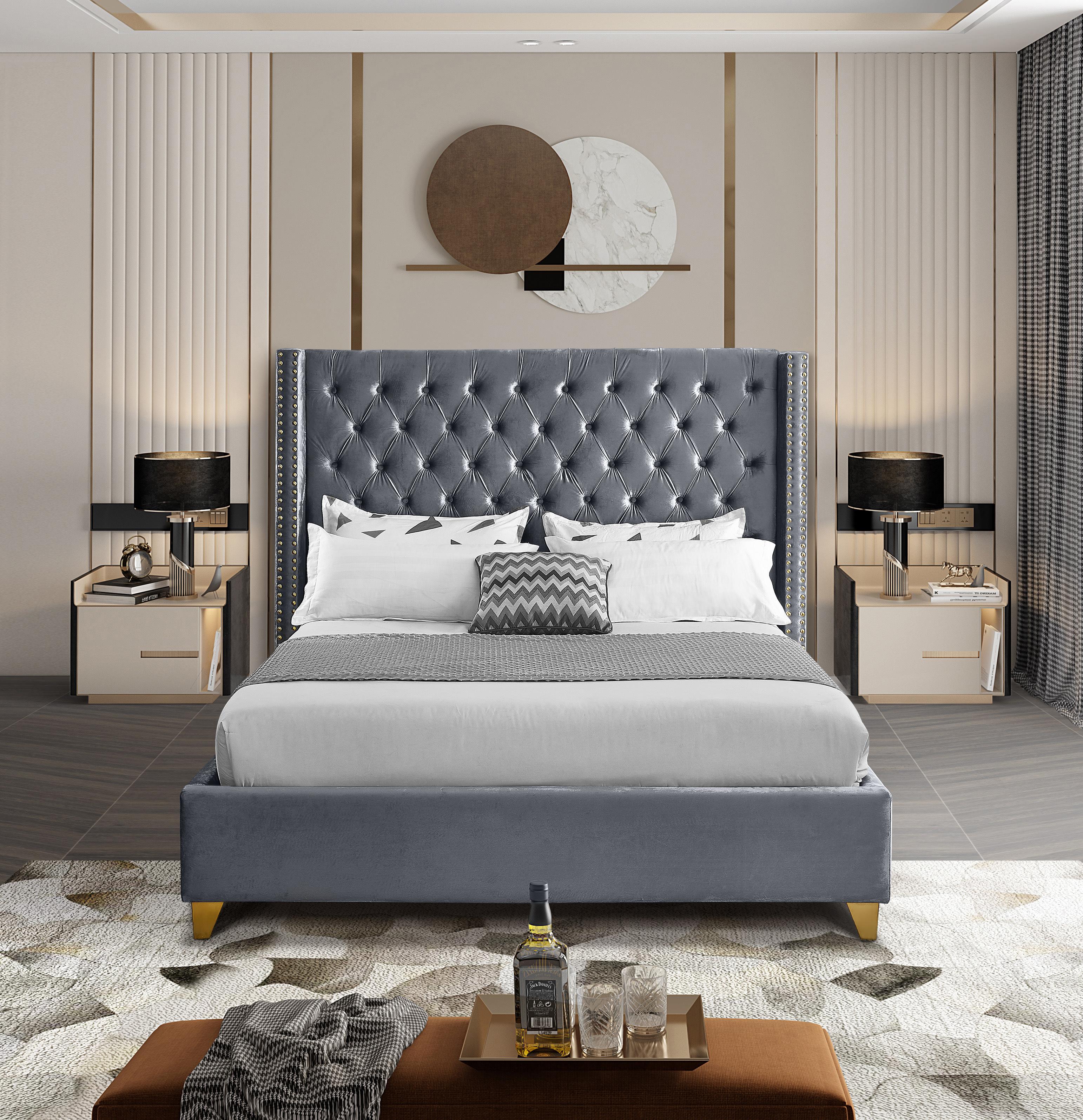 Barolo Grey Velvet Queen Bed - Image 4
