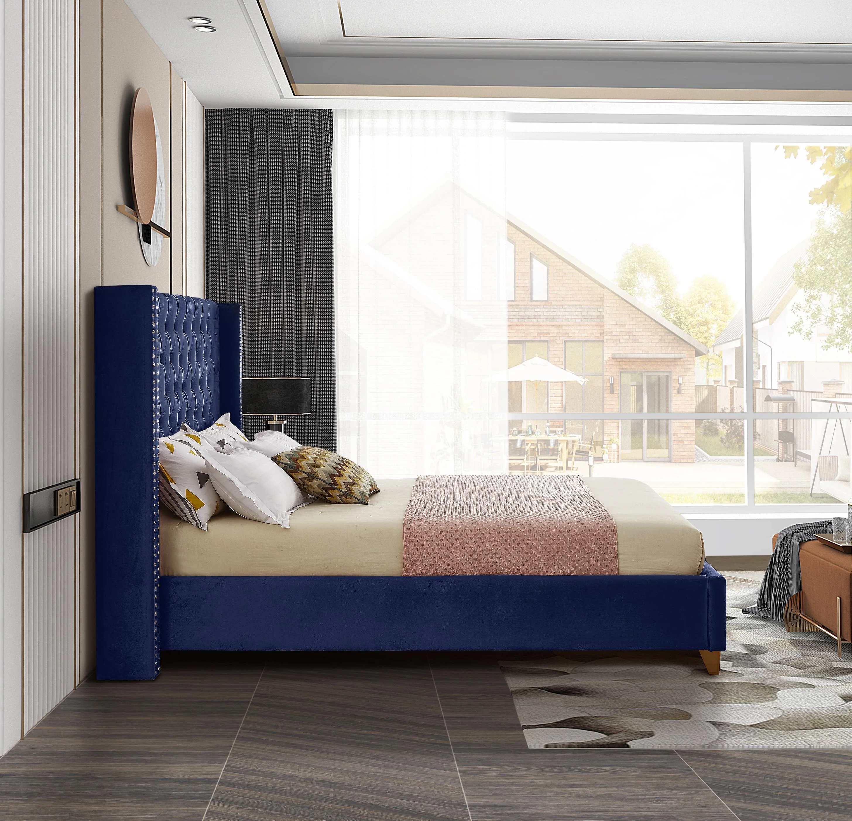 Barolo Navy Velvet Full Bed - Image 5