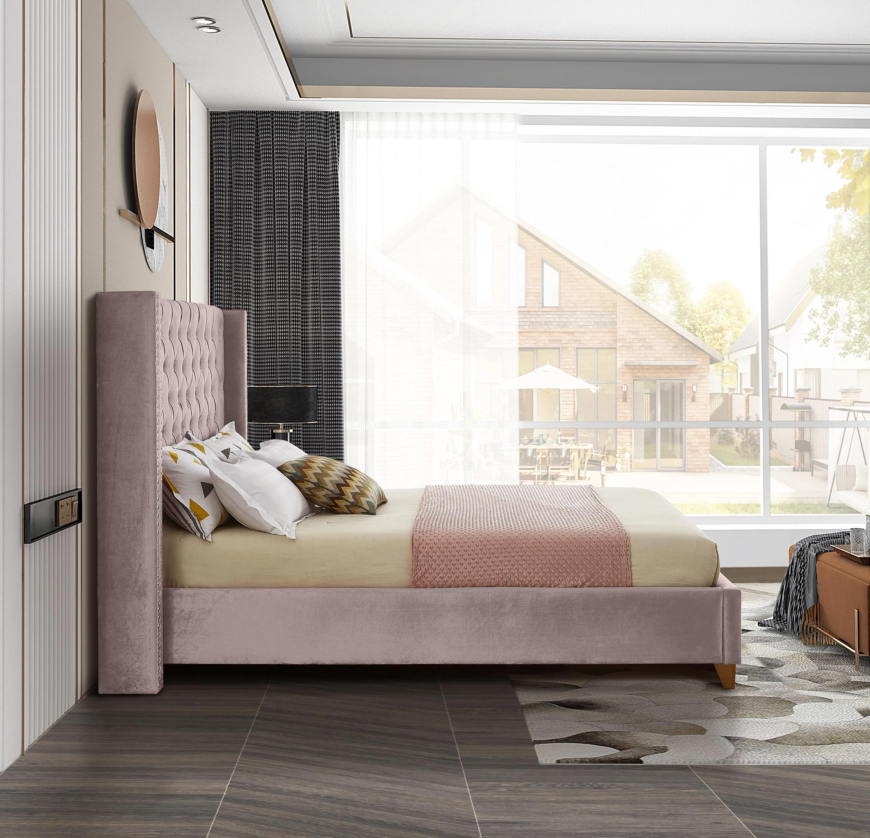 Barolo Pink Velvet Full Bed - Image 5