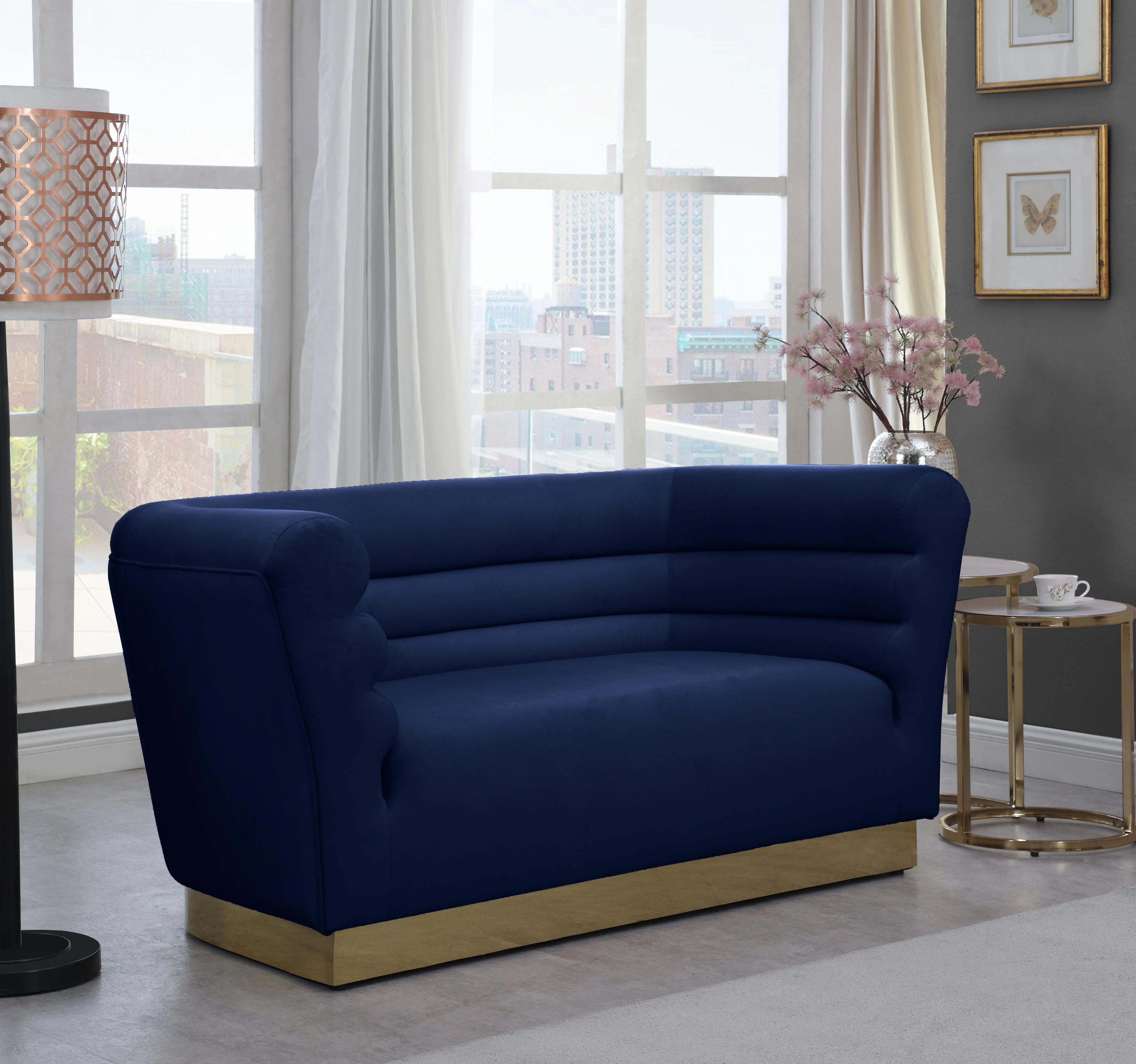 Bellini Navy Velvet Loveseat - Image 2
