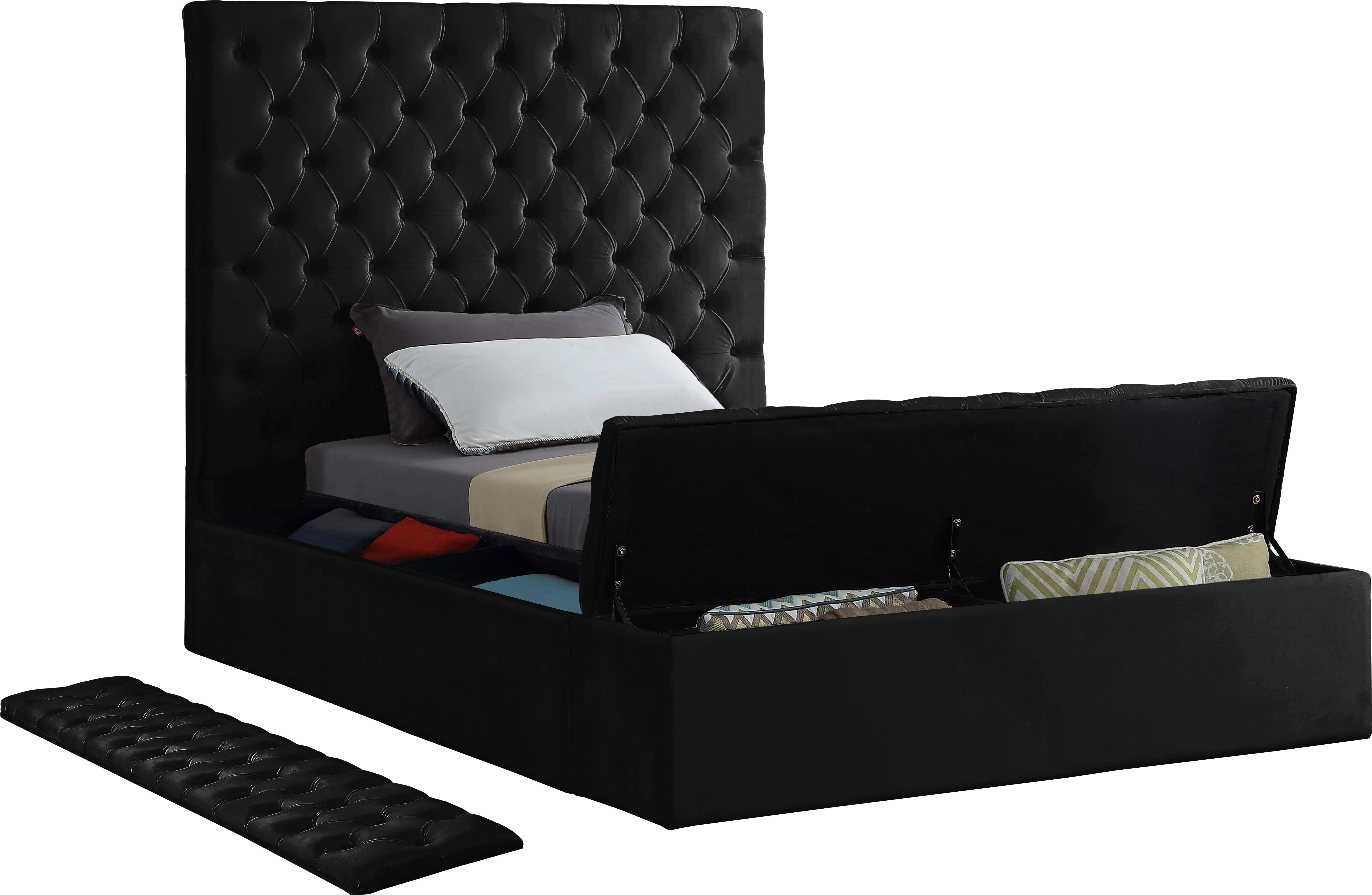 Bliss Black Velvet Twin Bed (3 Boxes) - Image 4
