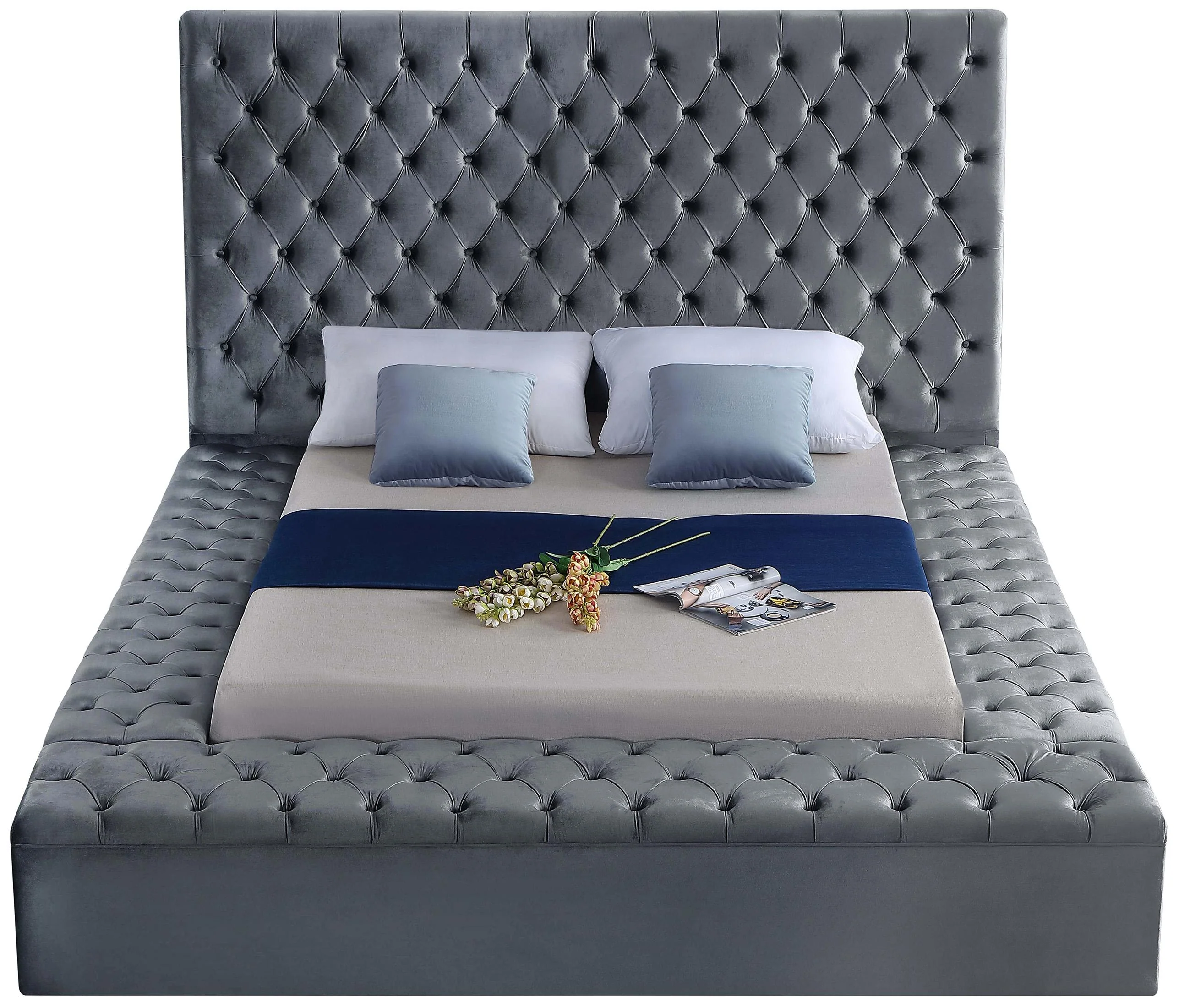 Bliss Grey Velvet Full Bed (3 Boxes) - Image 3