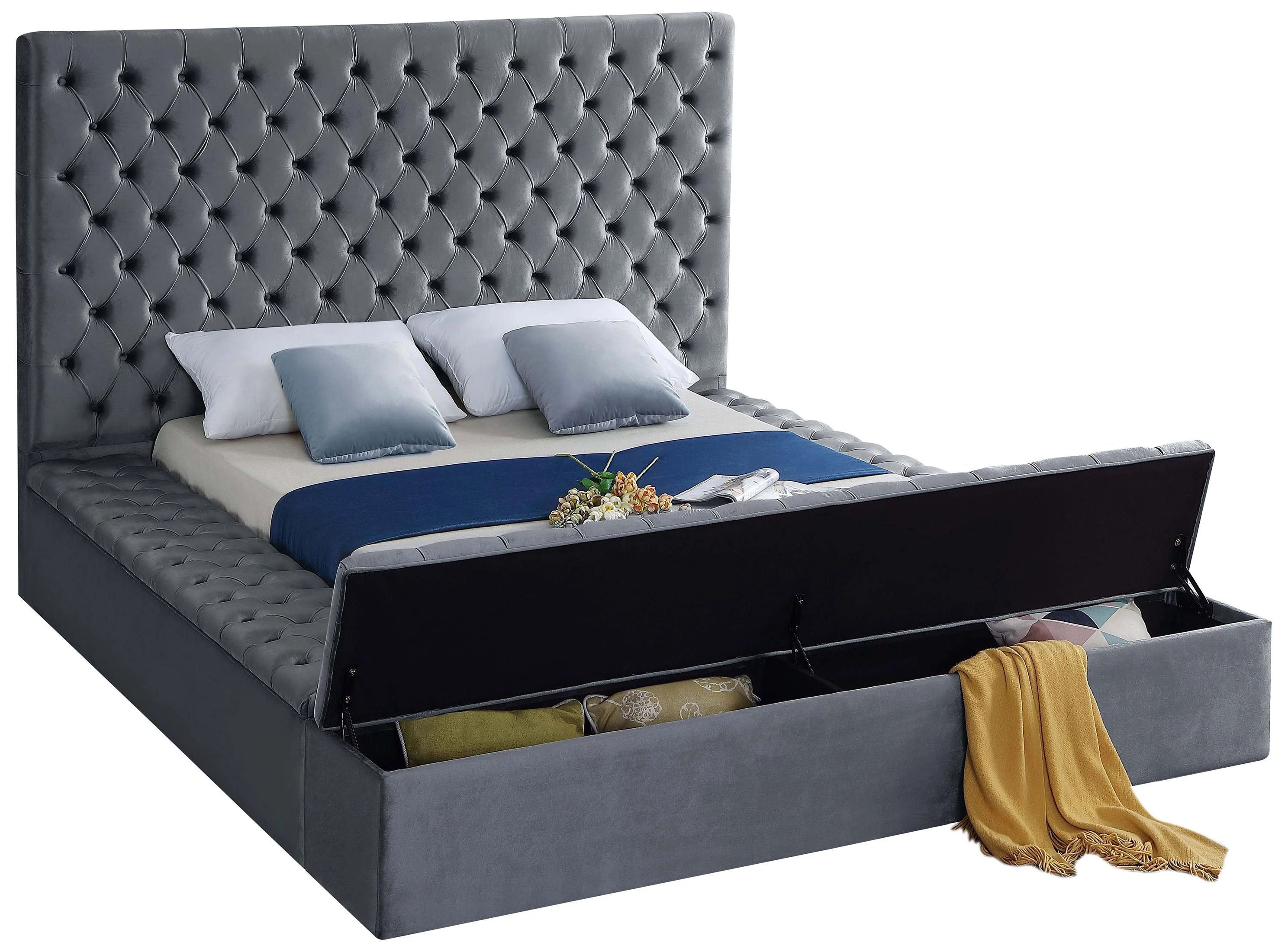 Bliss Grey Velvet King Bed (3 Boxes) - Image 2