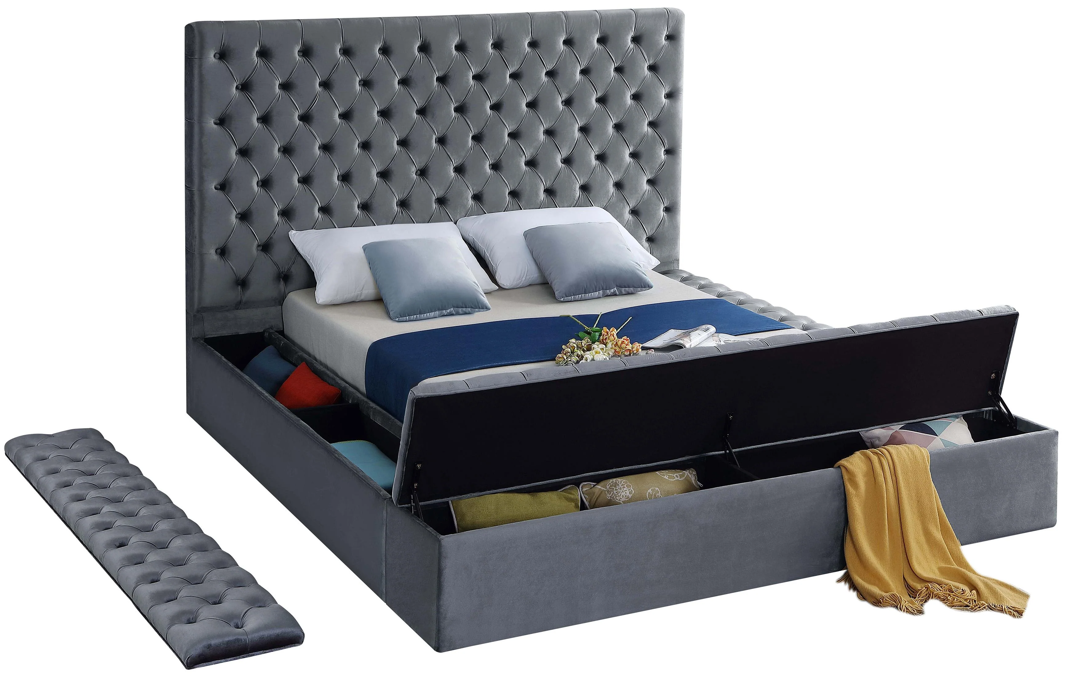 Bliss Grey Velvet King Bed (3 Boxes) - Image 4
