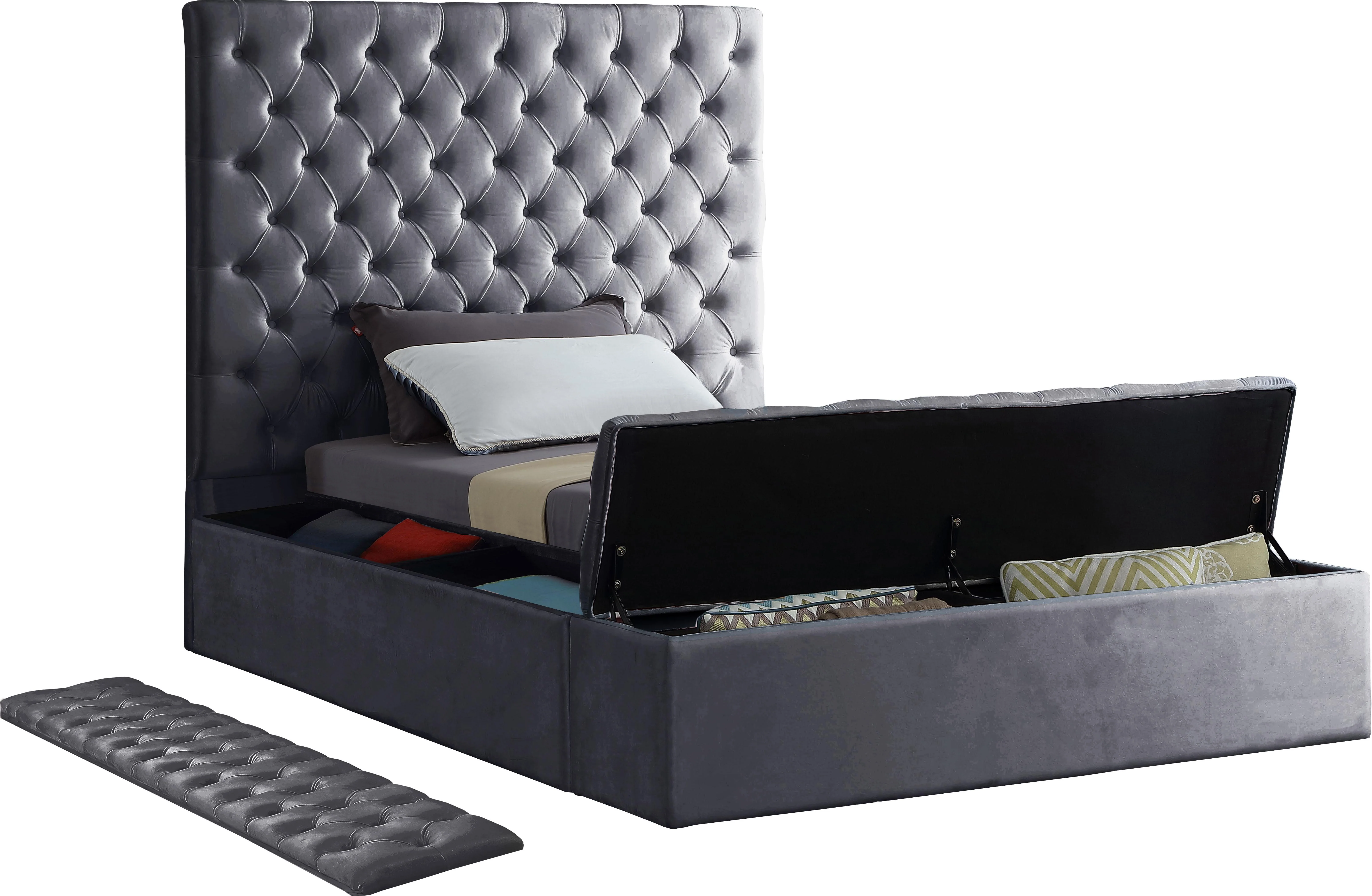 Bliss Grey Velvet Twin Bed (3 Boxes) - Image 4