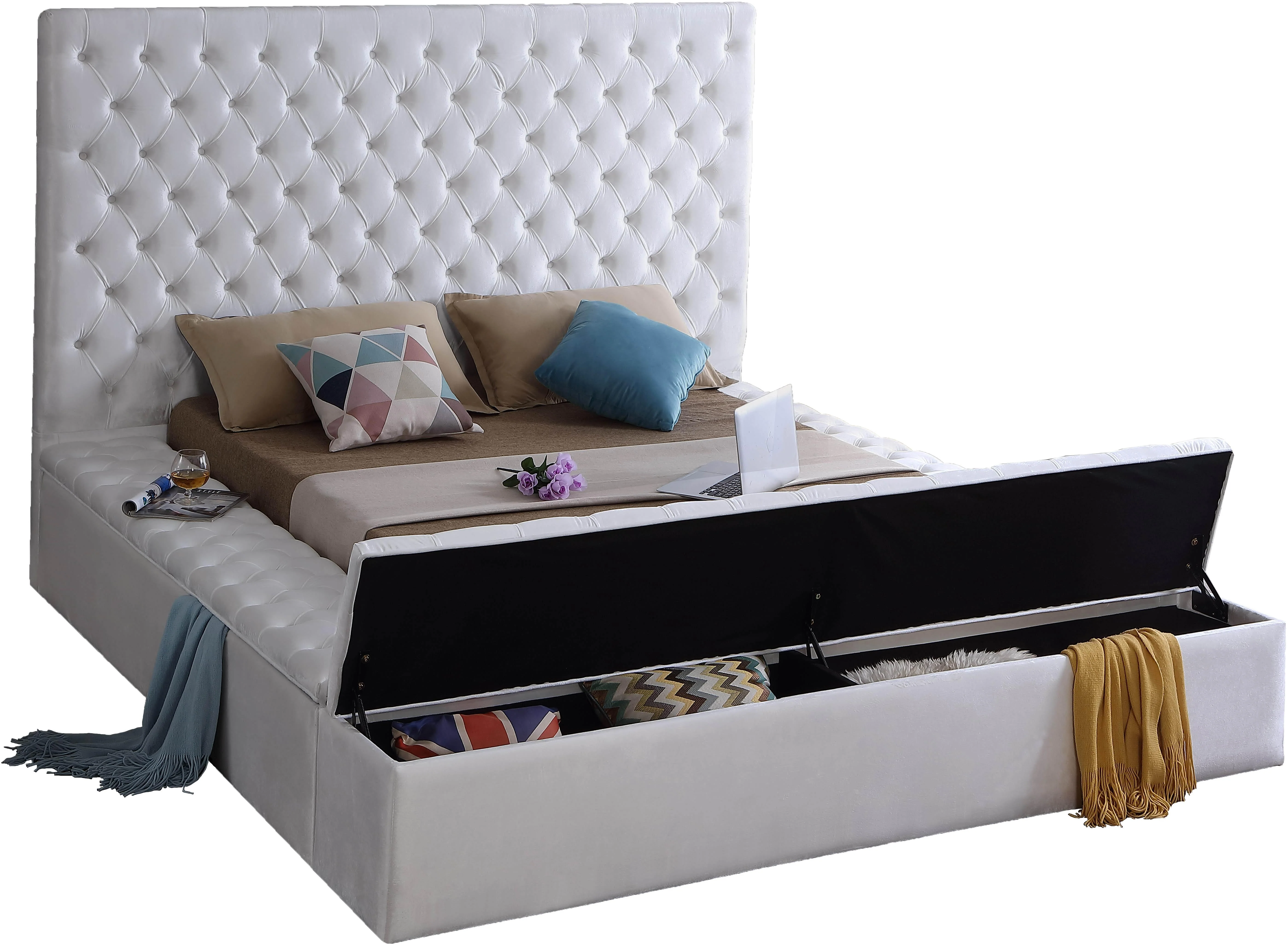Bliss White Velvet Full Bed (3 Boxes) - Image 2