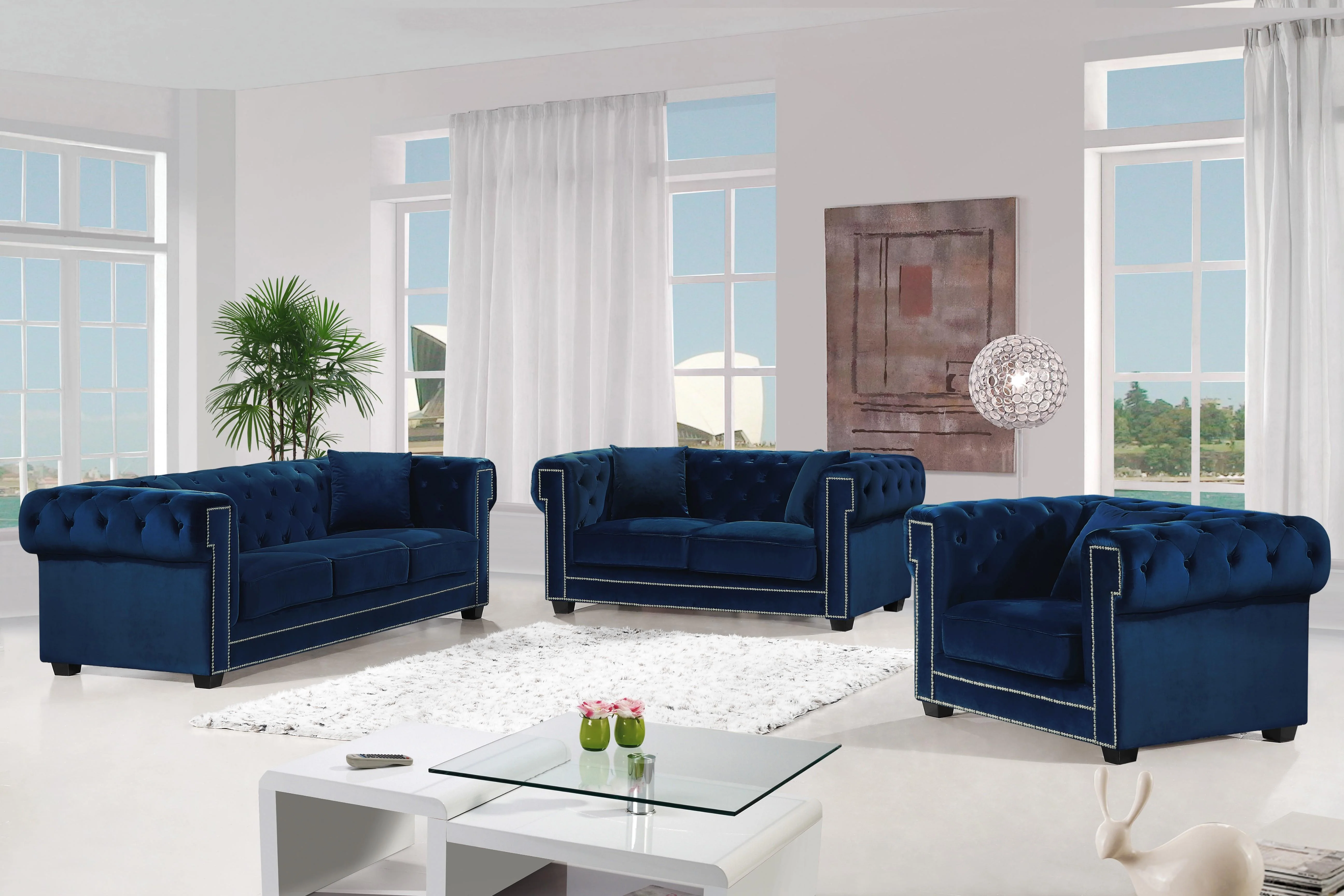 Bowery Navy Velvet Chair - Image 3