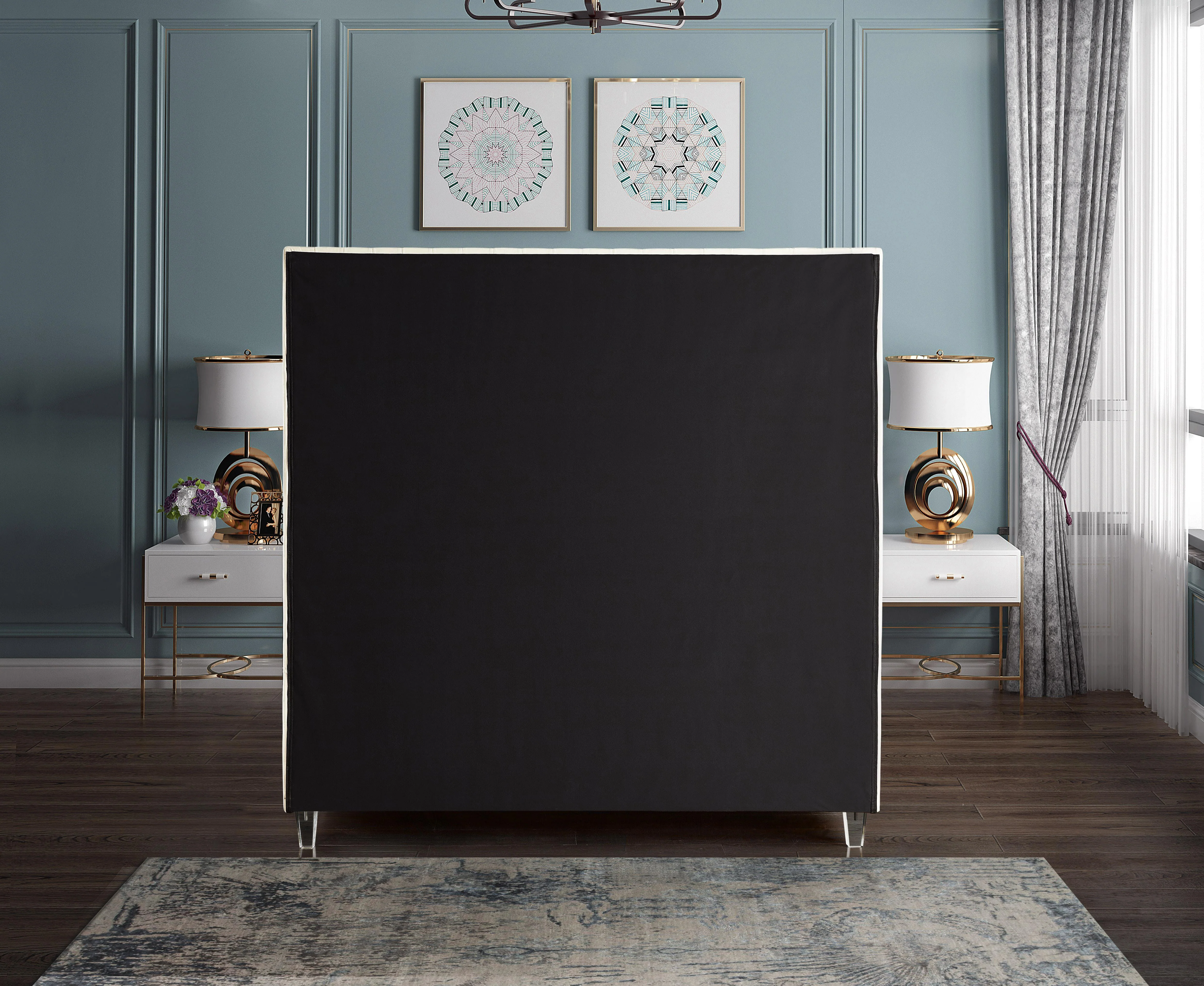 Candace Cream Velvet Queen Bed - Image 7