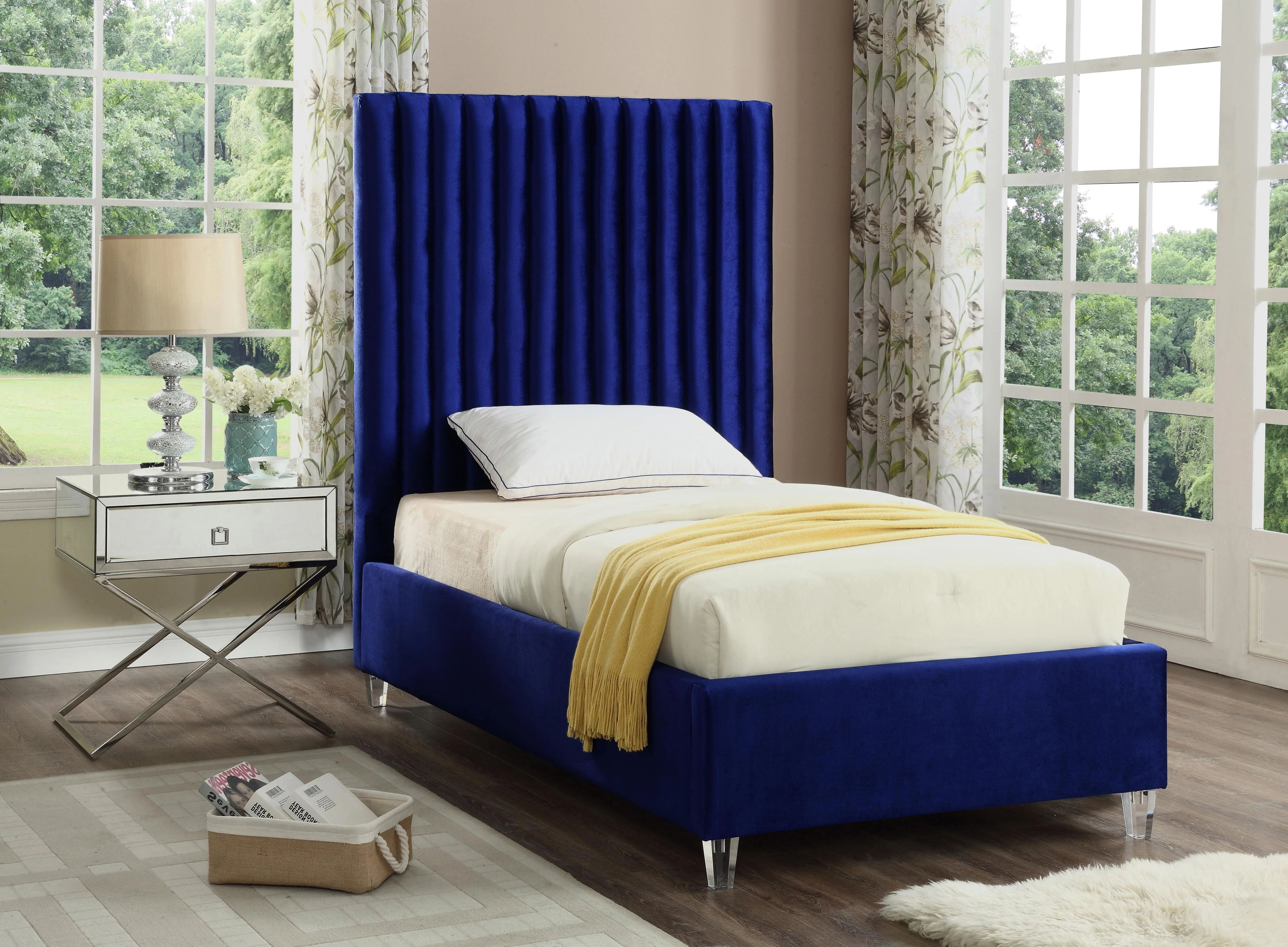 Candace Navy Velvet Twin Bed - Image 2