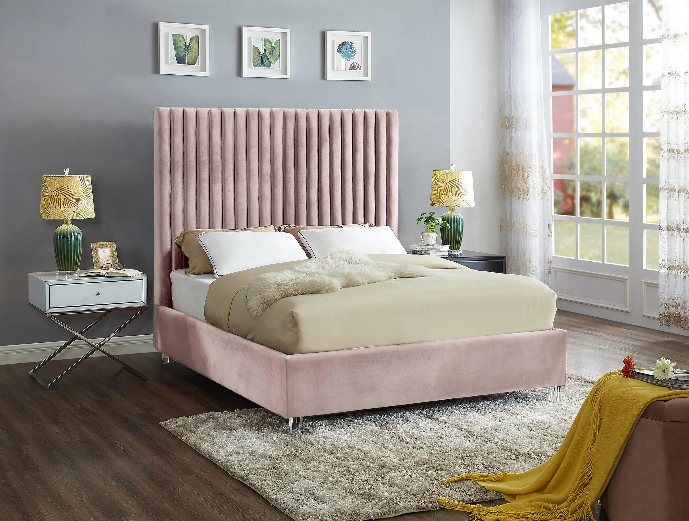 Candace Pink Velvet King Bed - Image 2