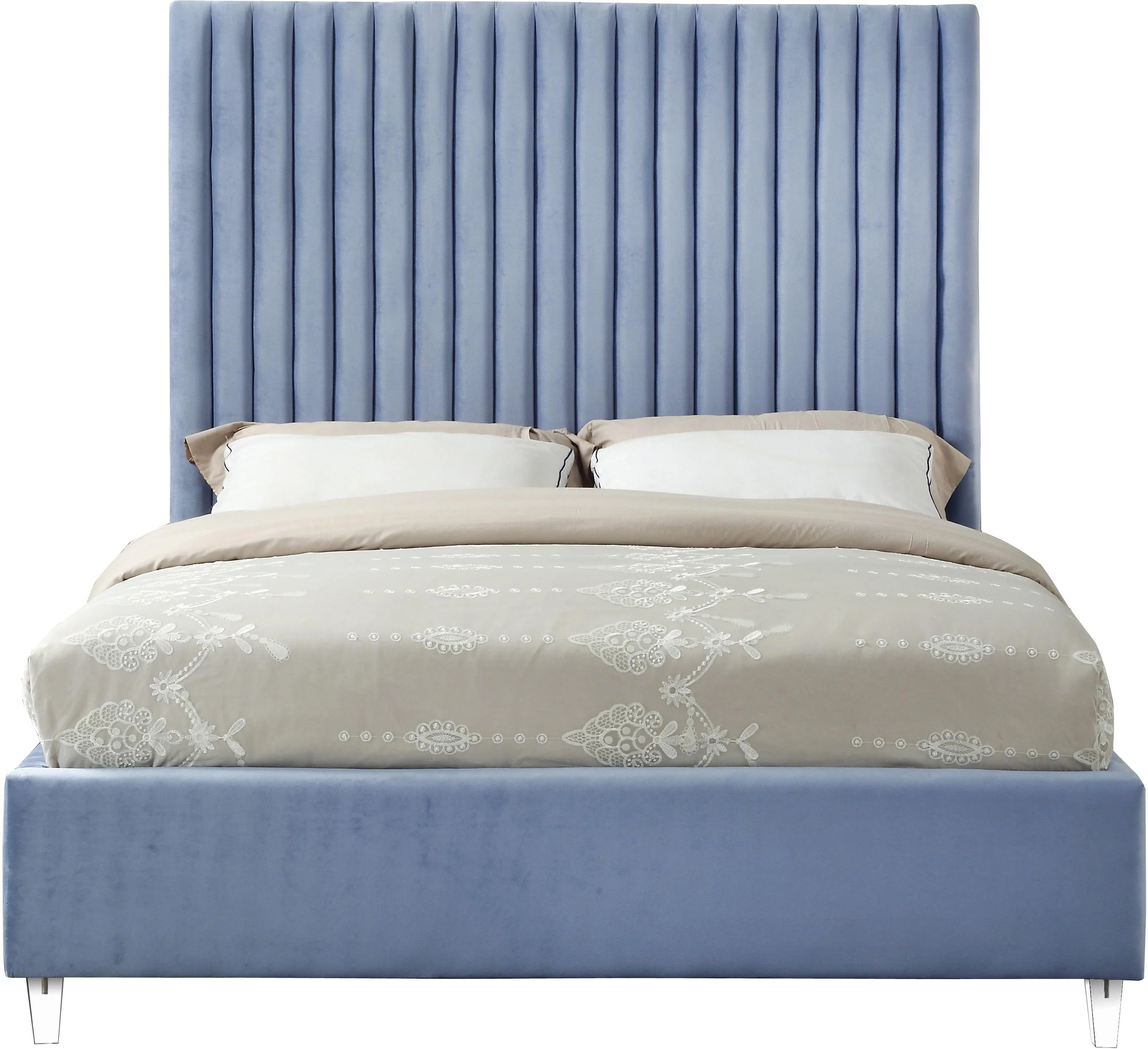Candace Sky Blue Velvet Full Bed - Image 2