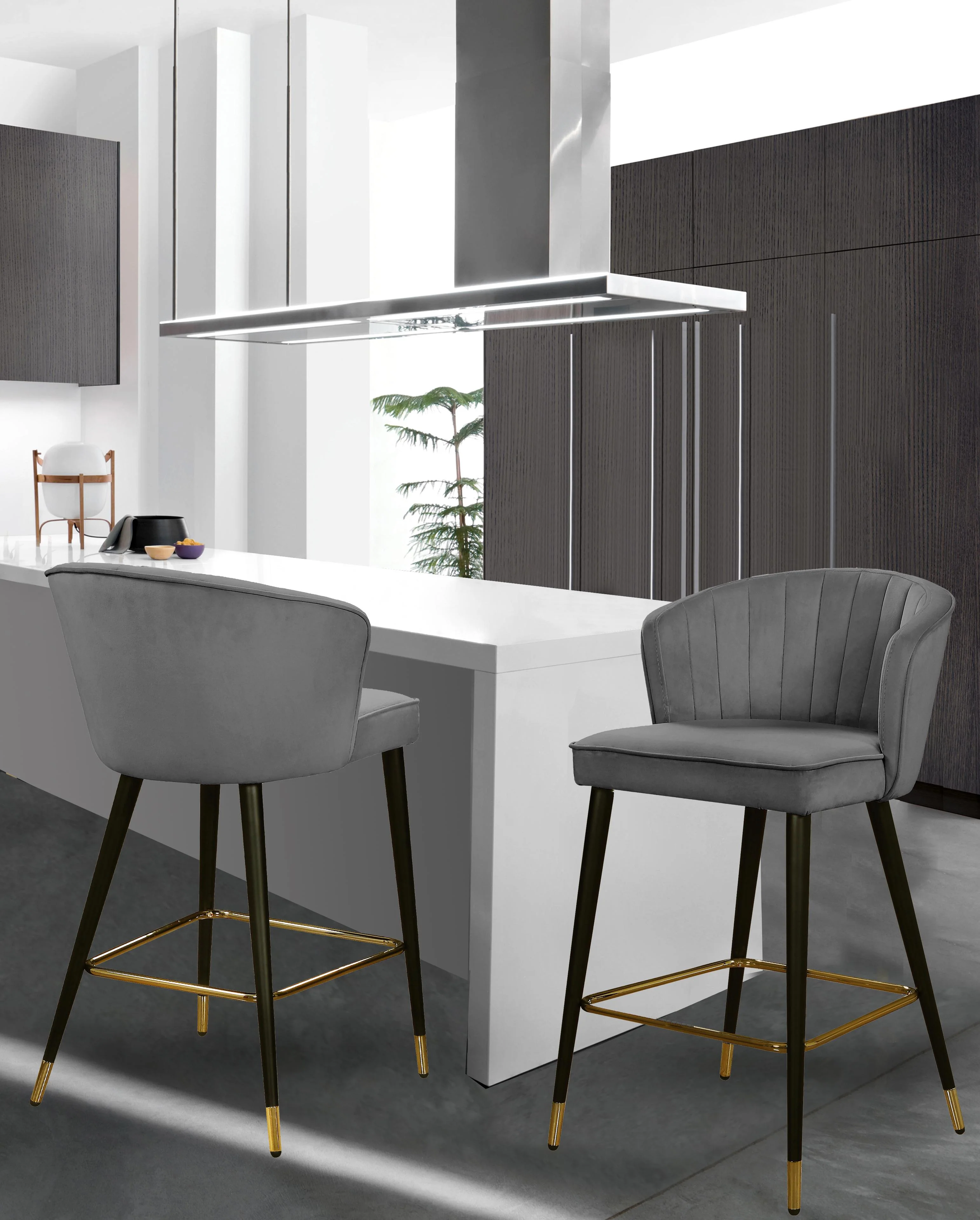 Cassie Grey Velvet Stool - Image 5