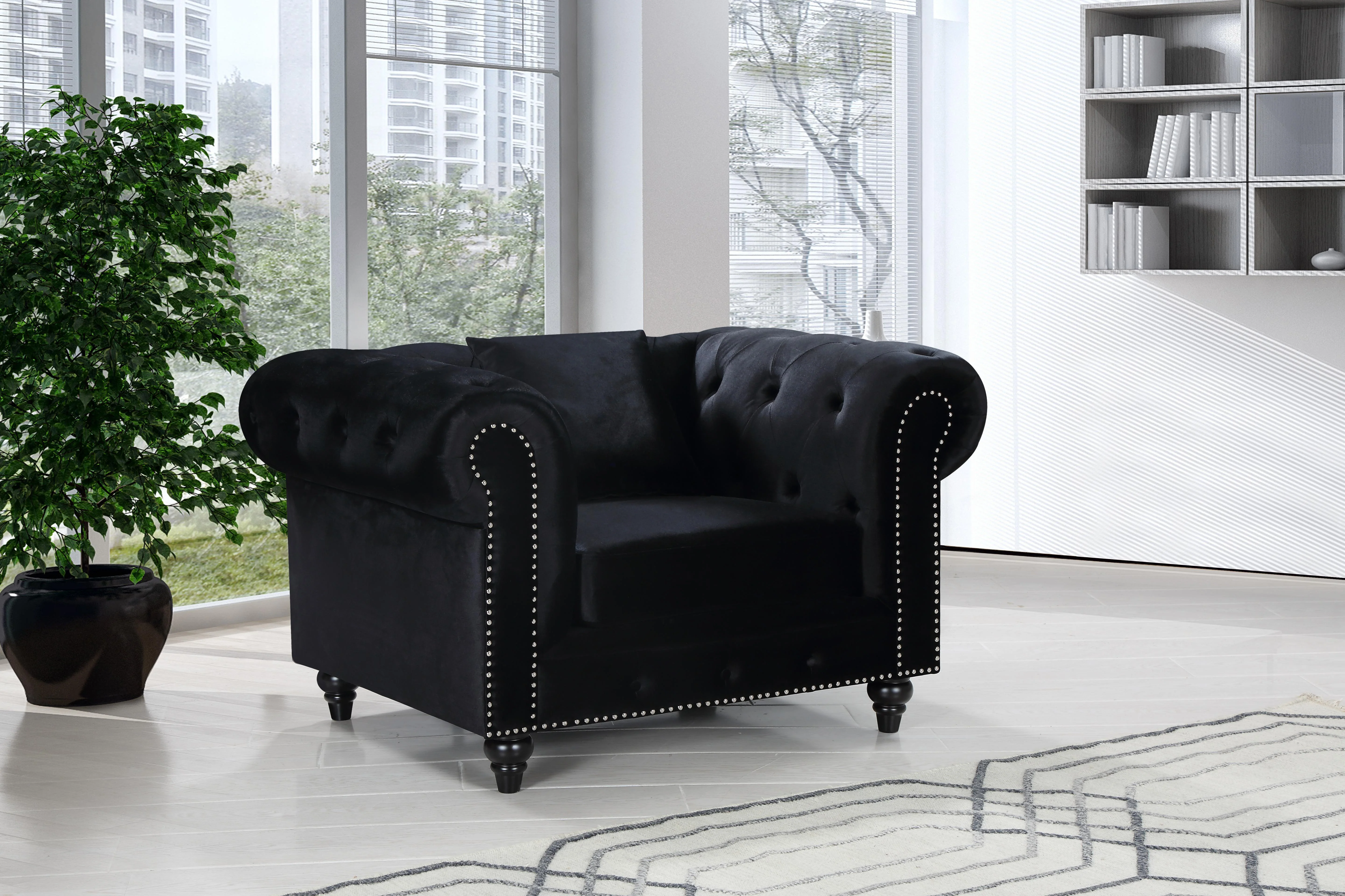 Chesterfield Black Velvet Chair - Image 2