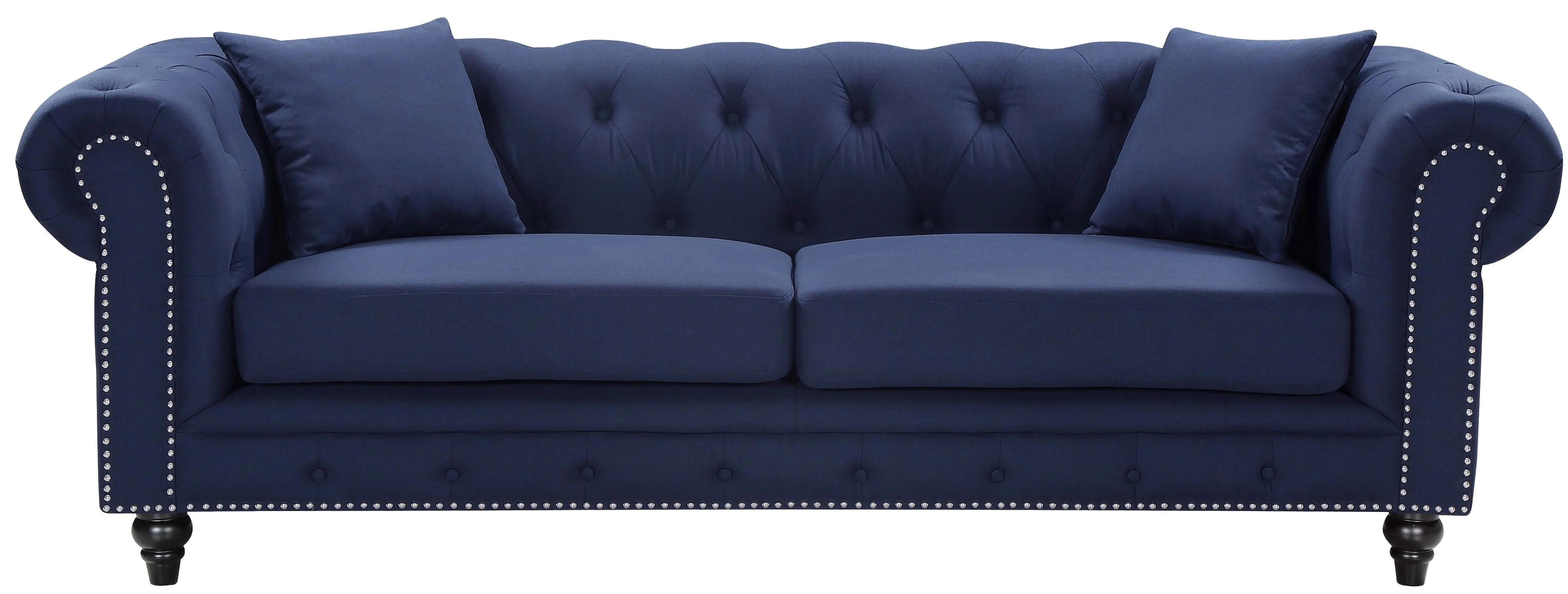 Chesterfield Navy Linen Sofa - Image 4
