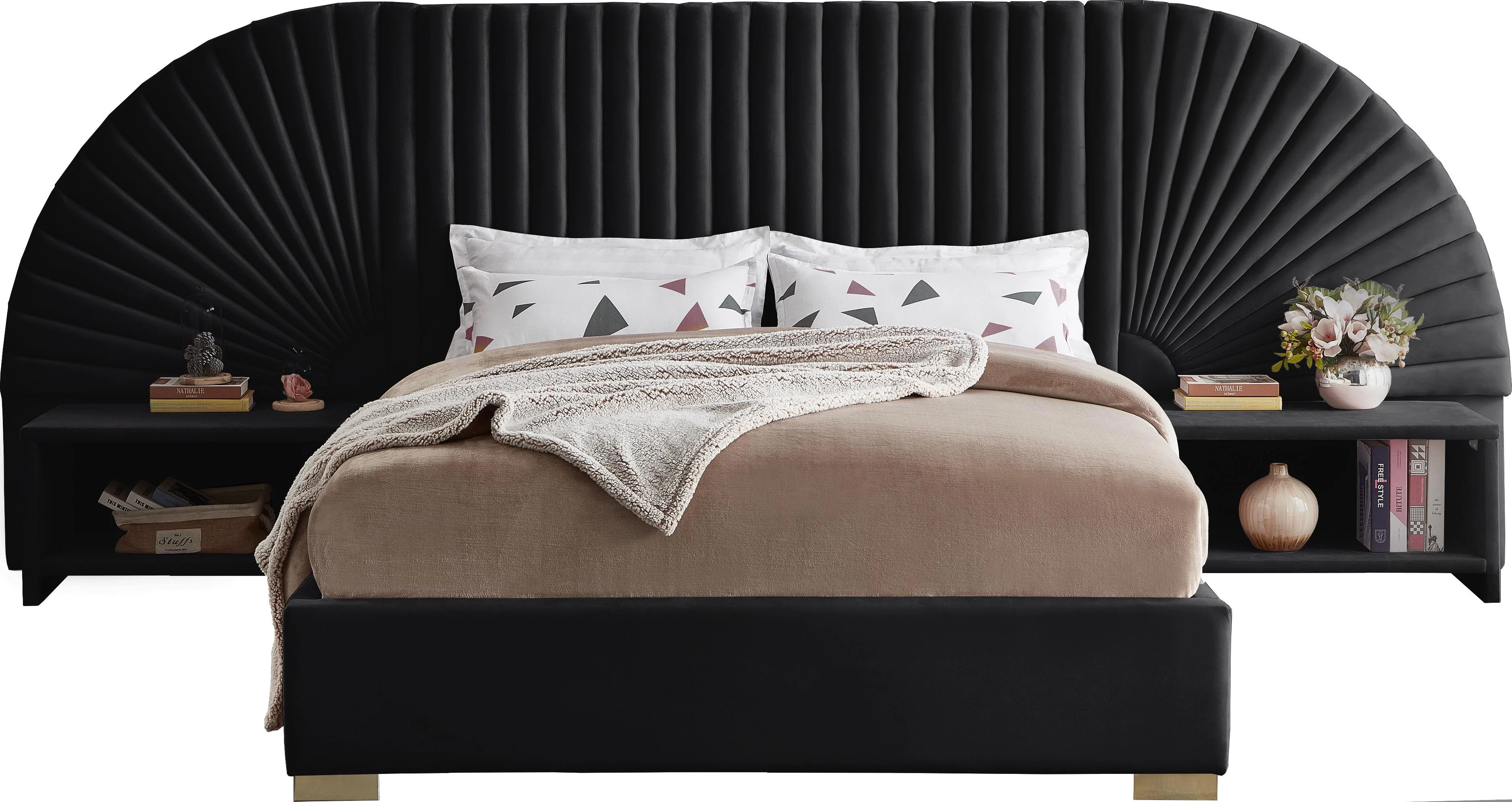 Cleo Black Velvet King Bed (3 Boxes) - Image 3