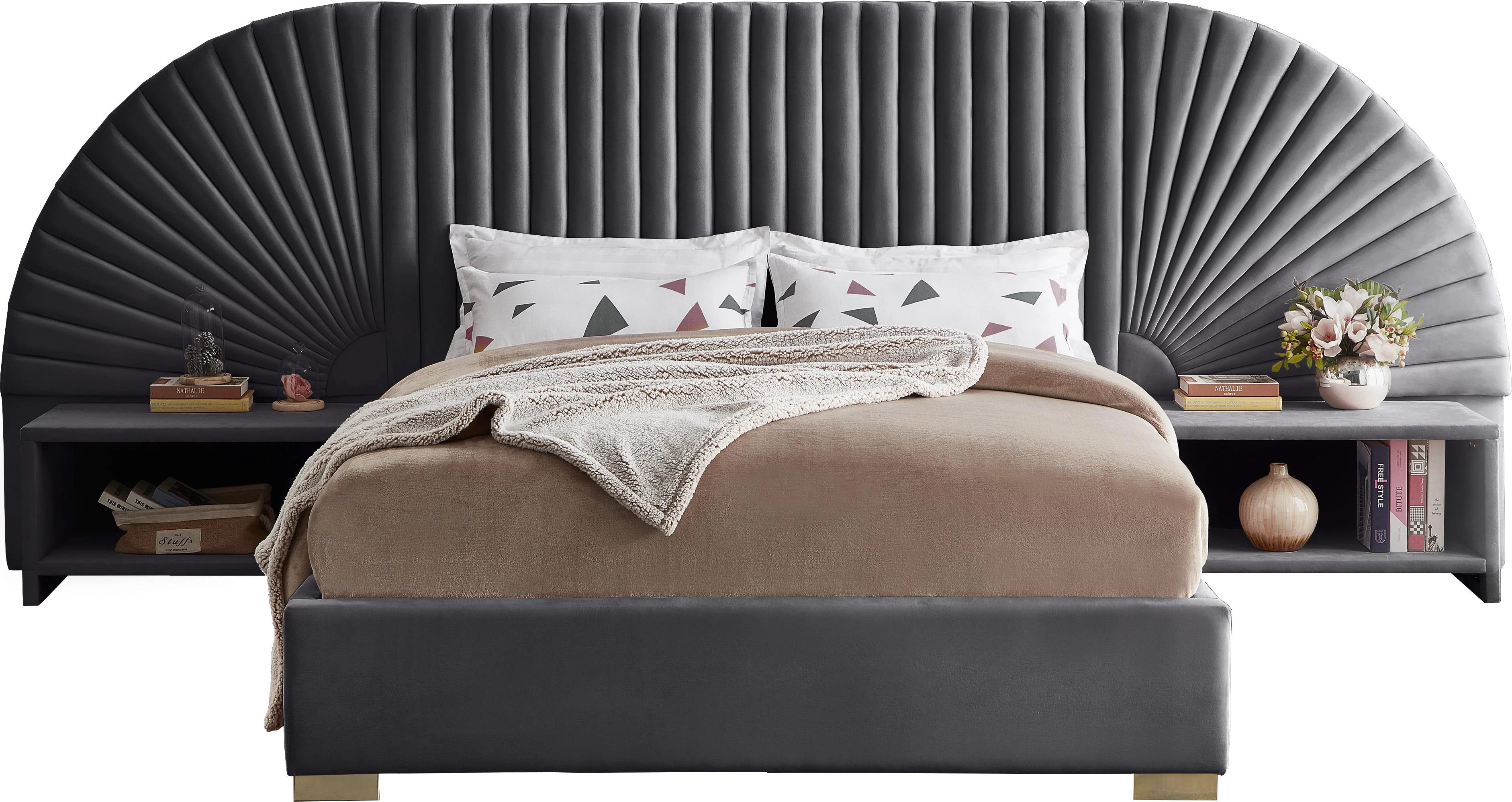 Cleo Grey Velvet Queen Bed (3 Boxes) - Image 3