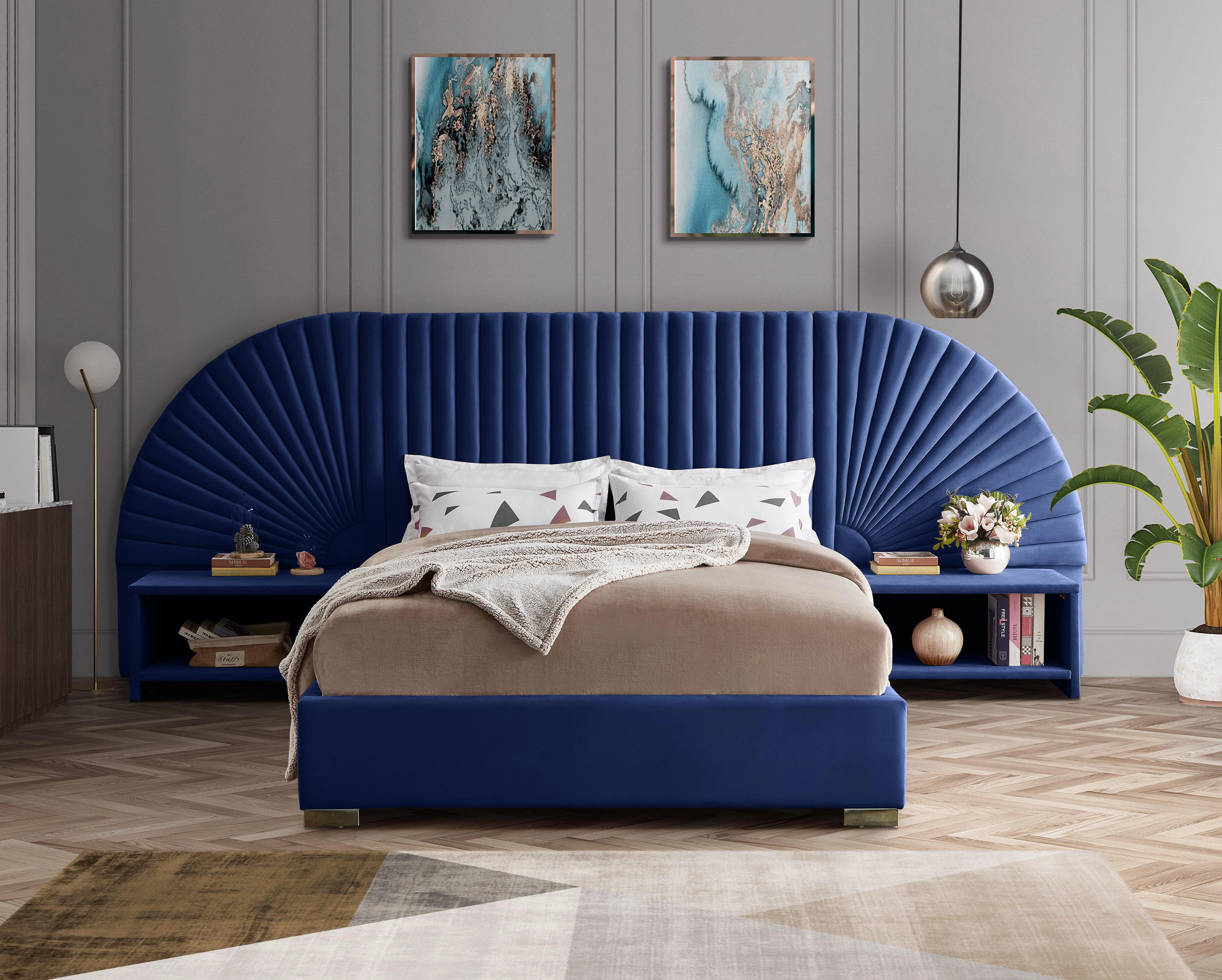 Cleo Navy Velvet Queen Bed (3 Boxes) - Image 4