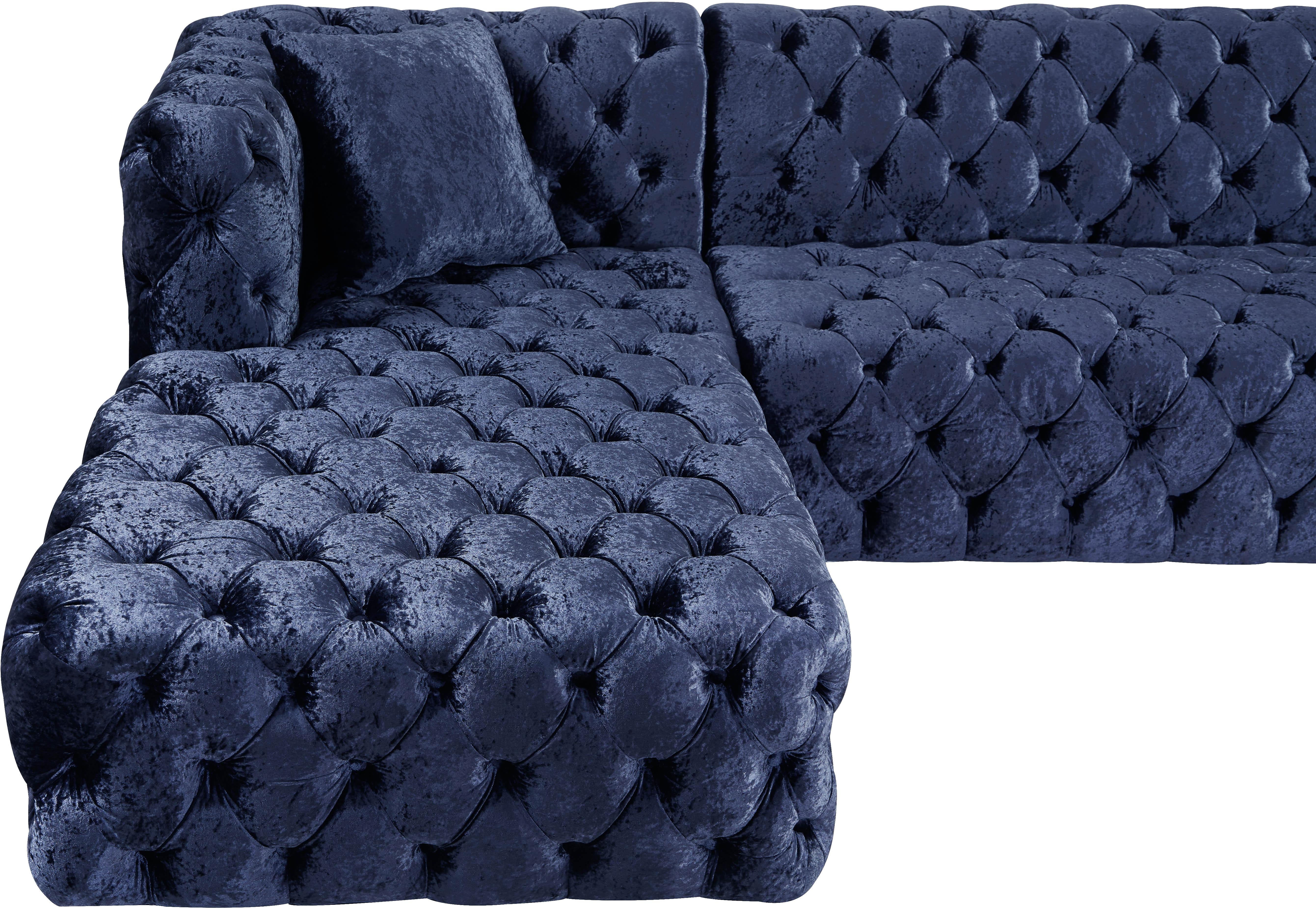Coco Navy Velvet 3pc. Sectional (3 Boxes) - Image 5