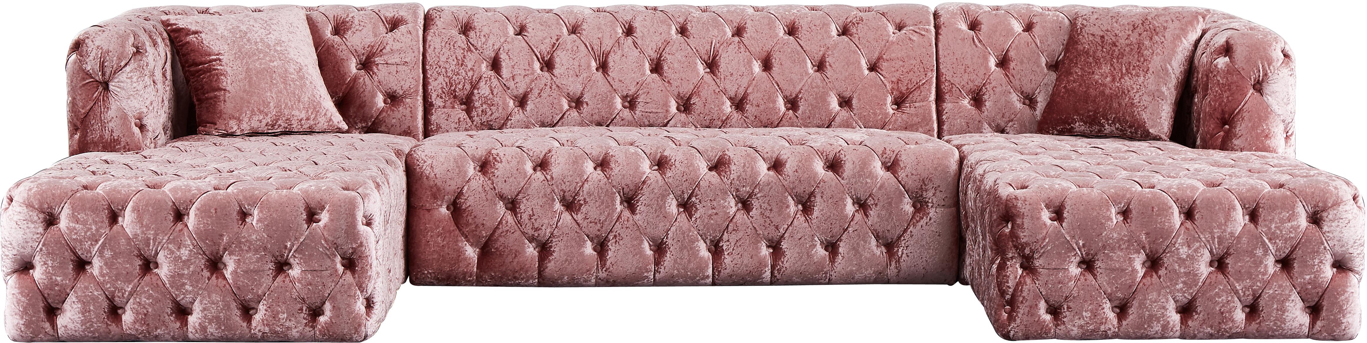 Coco Pink Velvet 3pc. Sectional (3 Boxes) - Image 4