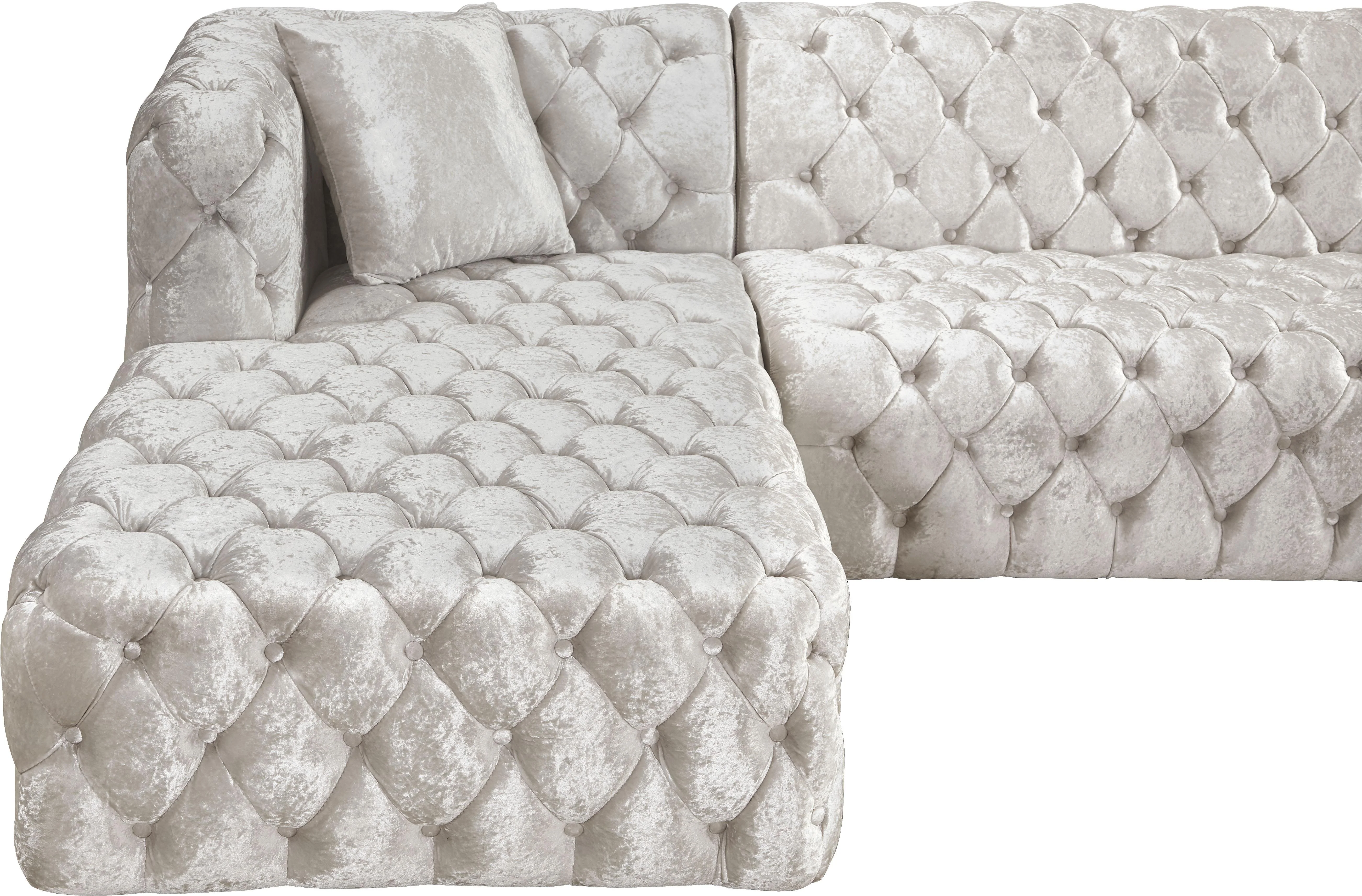 Coco White Velvet 3pc. Sectional (3 Boxes) - Image 6