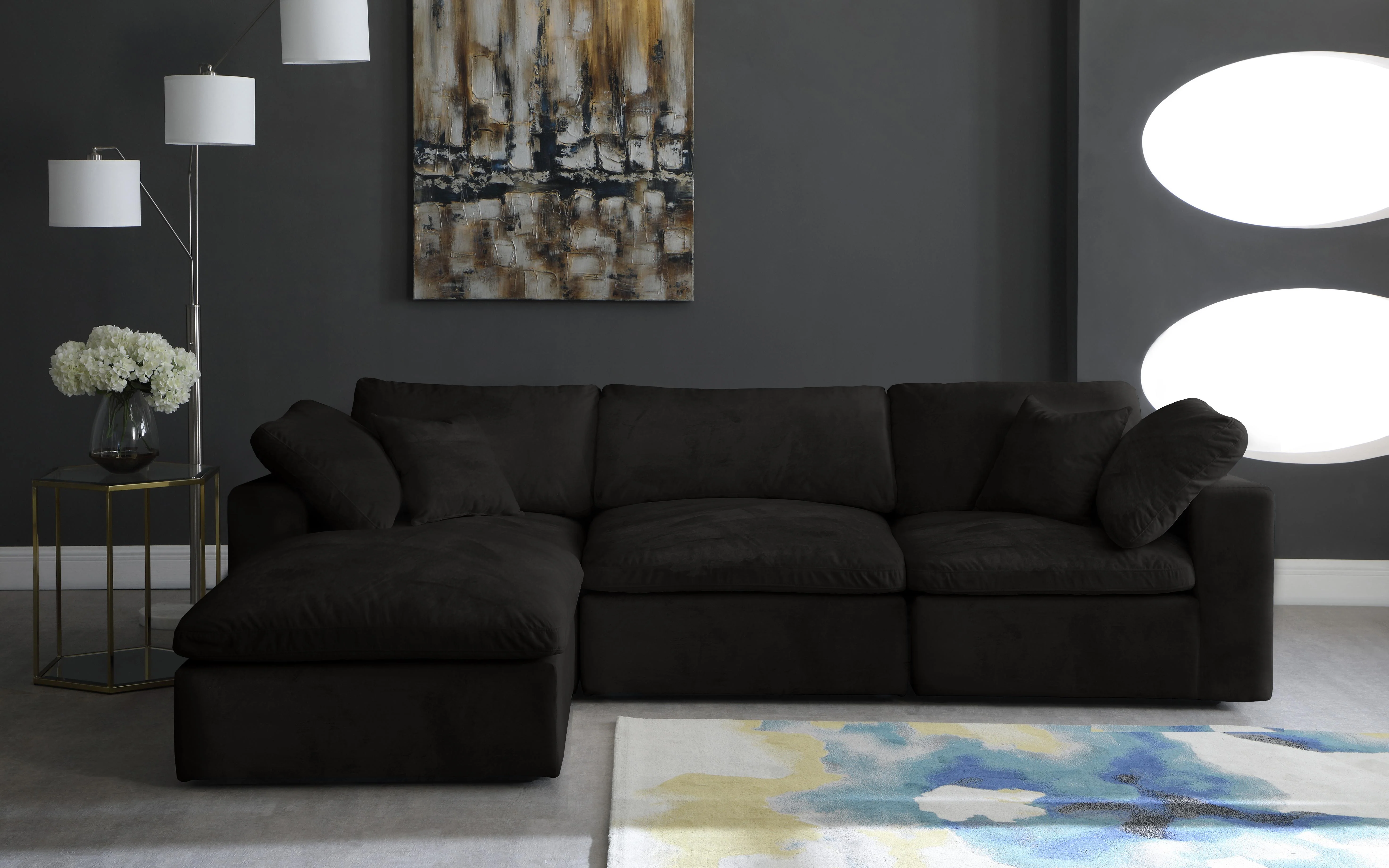 Cozy Black Velvet Cloud Modular Sectional - Image 5